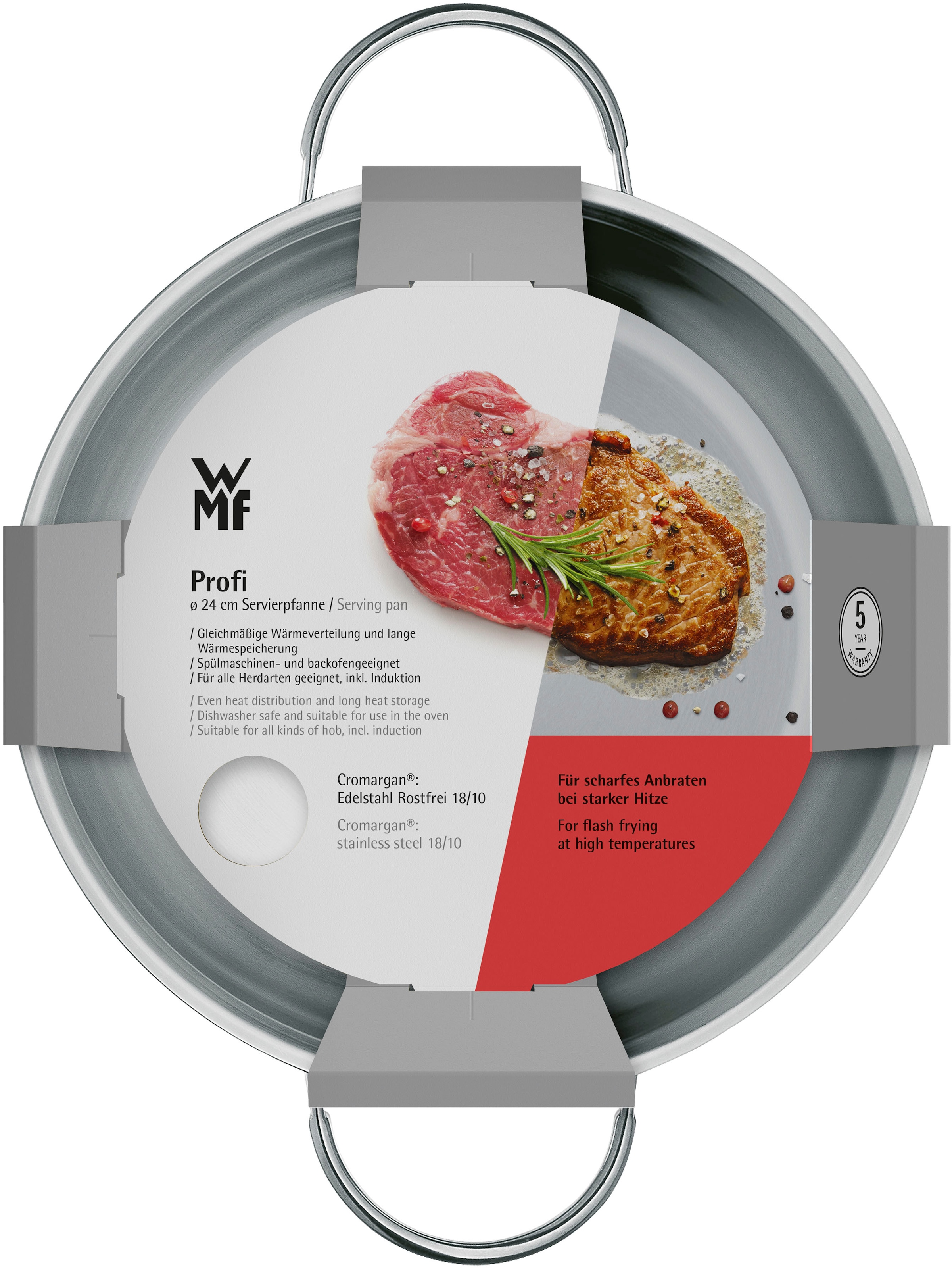 WMF Servierpfanne »Profi«, Cromargan® Edelstahl Rostfrei 18/10, (1 tlg.), 24 cm, TransTherm-Allherdboden, optimale Wärmespeicherung /-verteilung