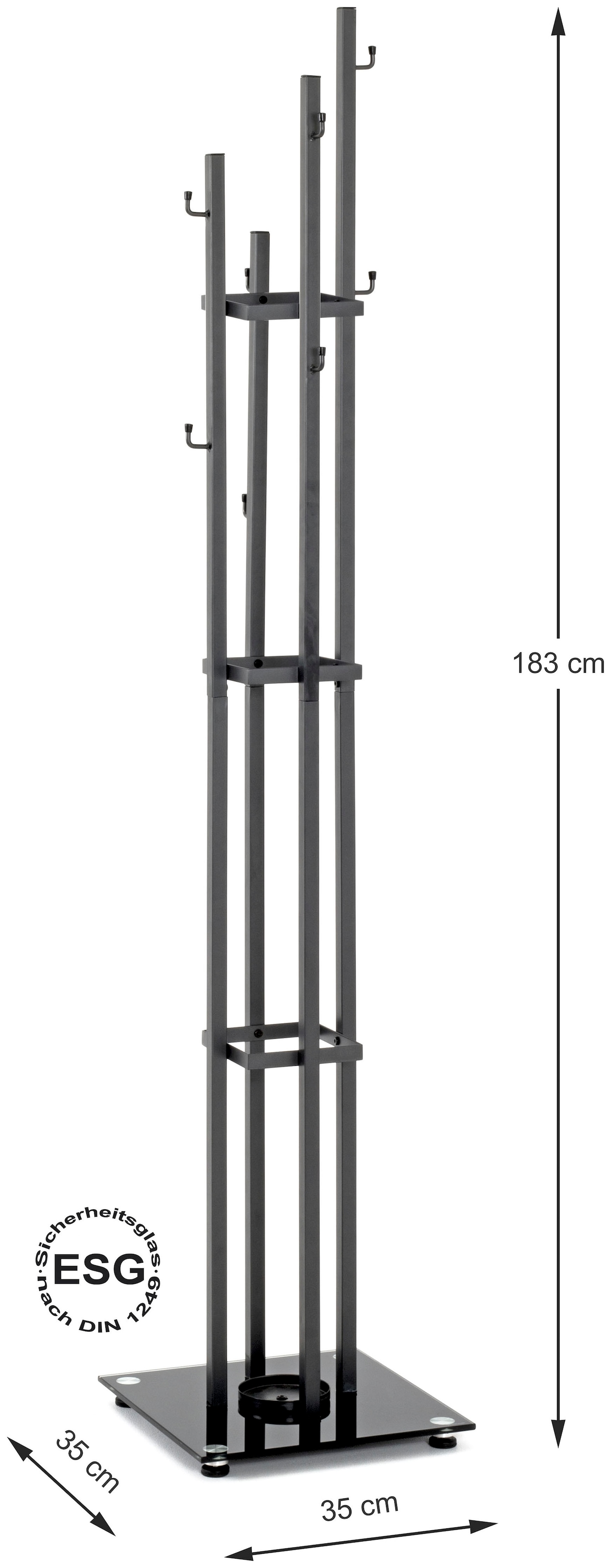 HAKU Garderobenständer »Kleiderständer, Standgarderobe« quadratisch - aus Metall Anthrazit - B/T/H 35/35/183 cm