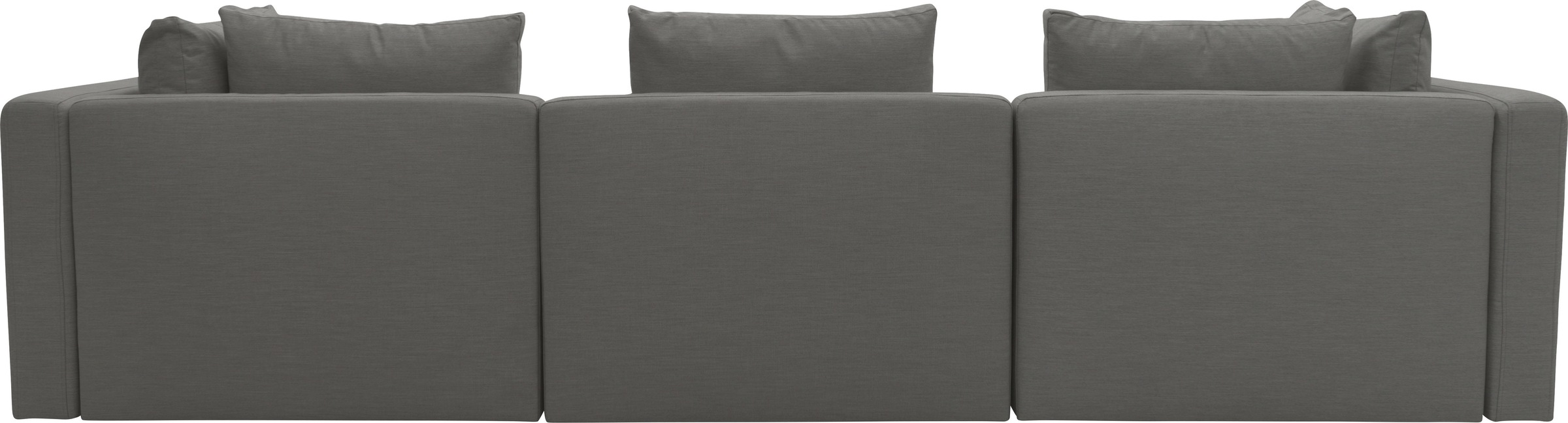 Ecksofa DOMO COLLECTION "Solskin, individuell erweiterbar/kombinierbar L-Form", grau (anthrazit), B:312cm H:80cm T:96cm, 100% solution dyed Acryl, Sofas, Ecksofa, mit losen Kissen. Rücken- und Seitenteile als Stecksystem. 3
