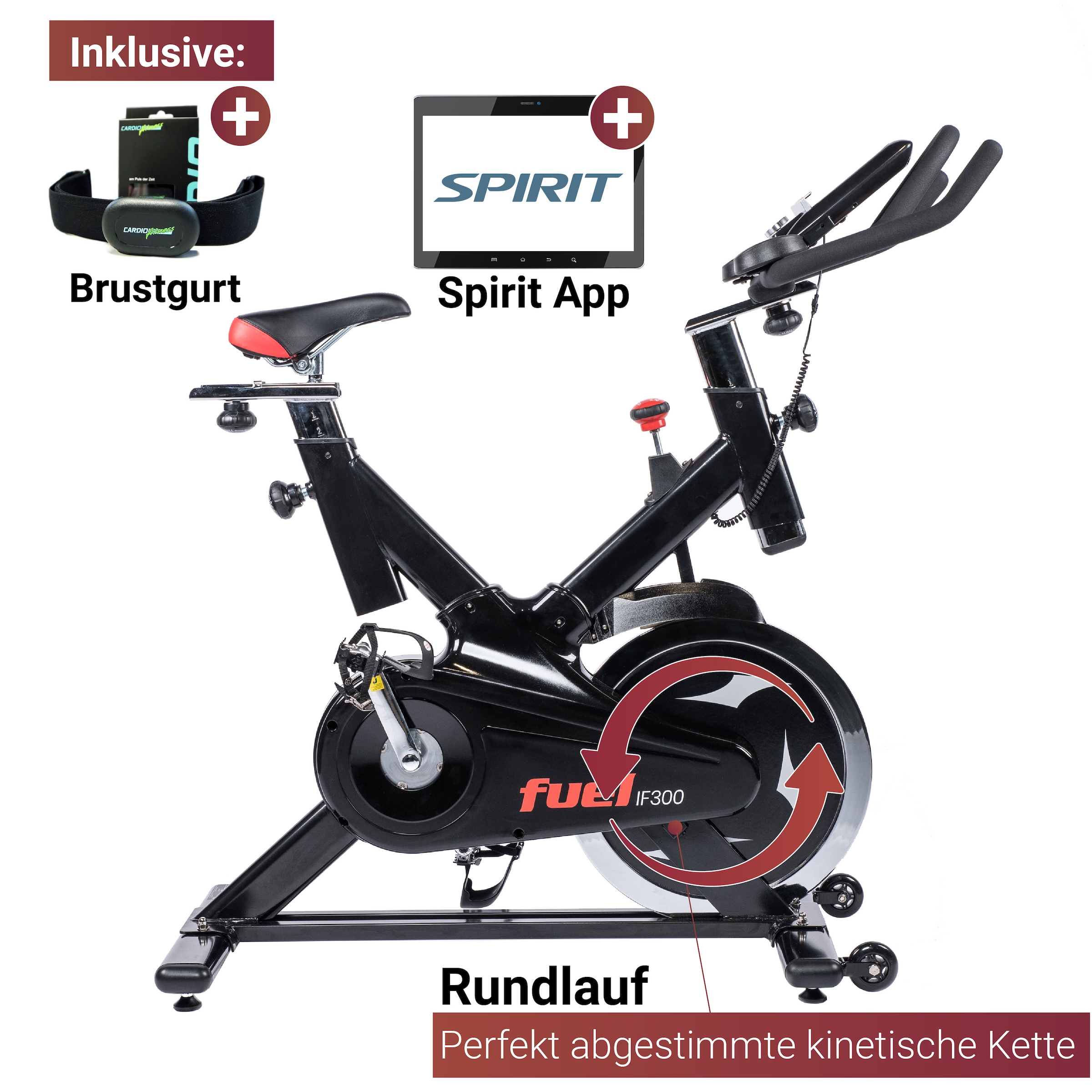 Fuel Fitness Heimtrainer »Indoor Cycle IF300«, Bluetooth, App-Anbindung (Spirit App), höhenverstellbar