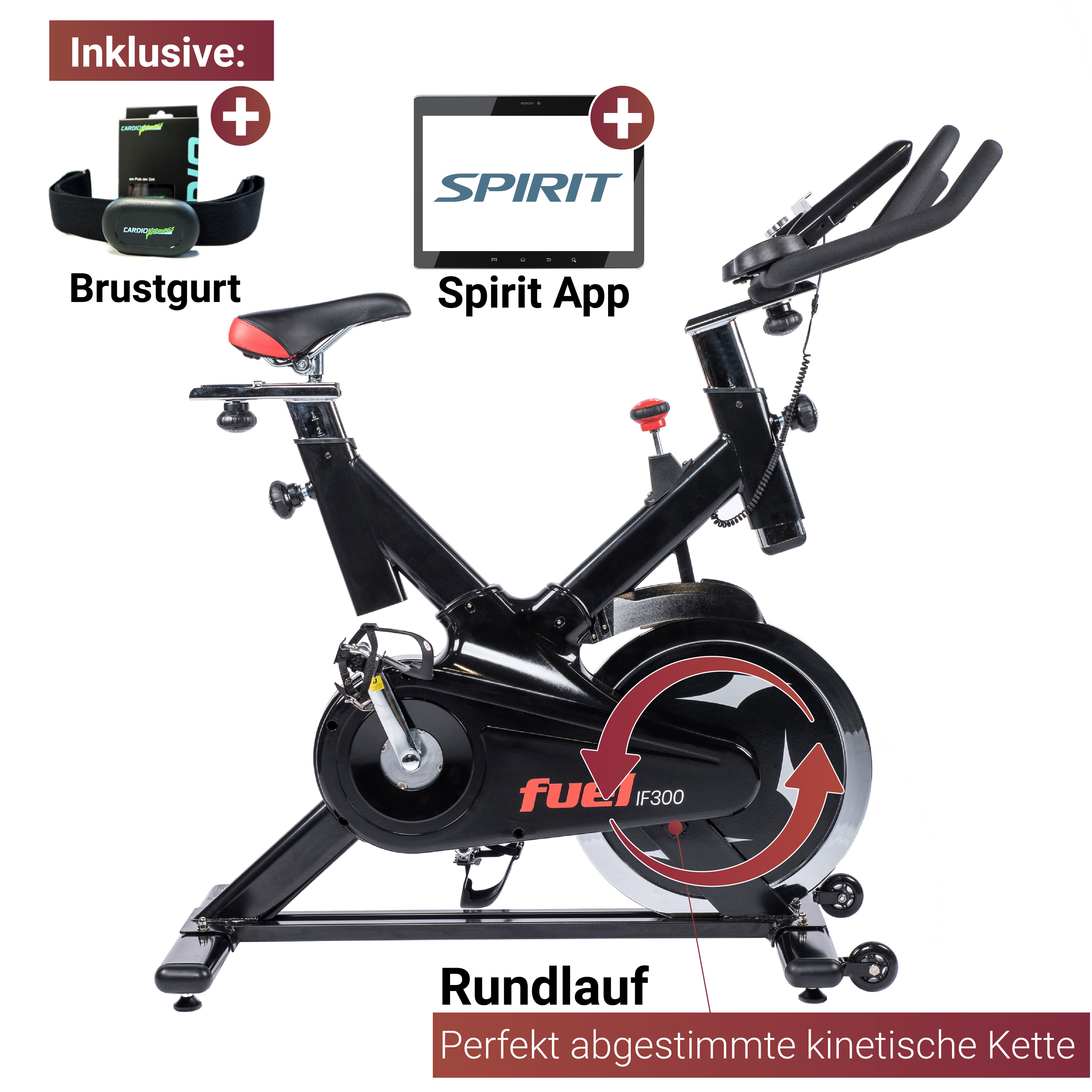 Thumbnail - Fuel Fitness Heimtrainer "Indoor Cycle IF300" Bluetooth, App-Anbindung (Spirit App), höhenverstellbar