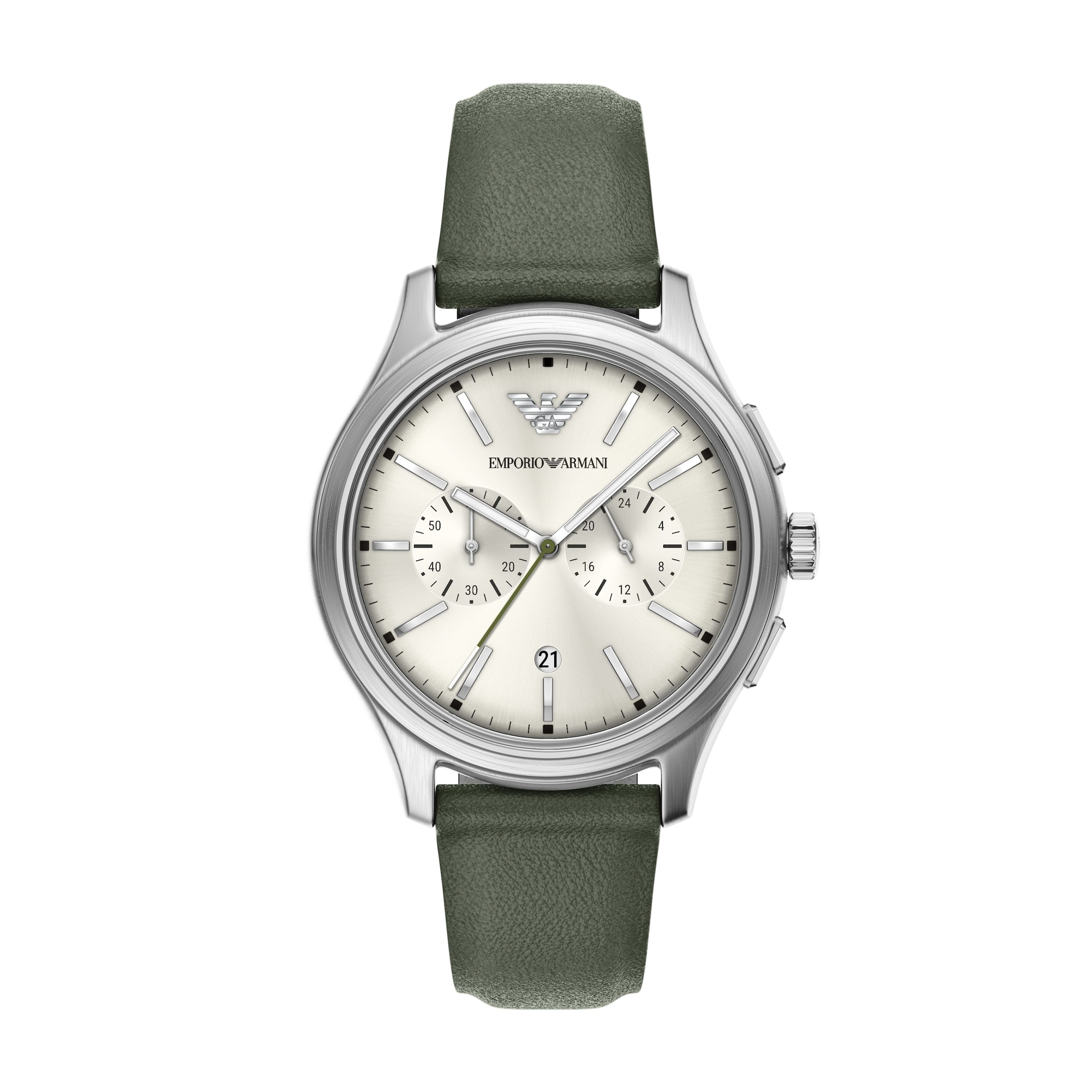 Emporio Armani Chronograph Quarzuhr, Armbanduhr, Lederarmband, analog, Tag, Stoppfunktion