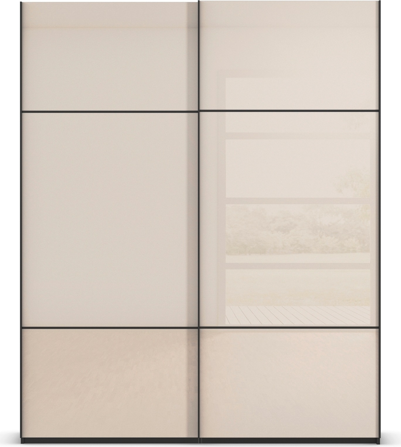 rauch Schwebetürenschrank »Kleiderschrank Schrank Garderobe Schlafzimmerschrank SCALE-TRIO«, edle dreigeteilte Front mit 2 Zierleisten Glasfront MADE IN GERMANY