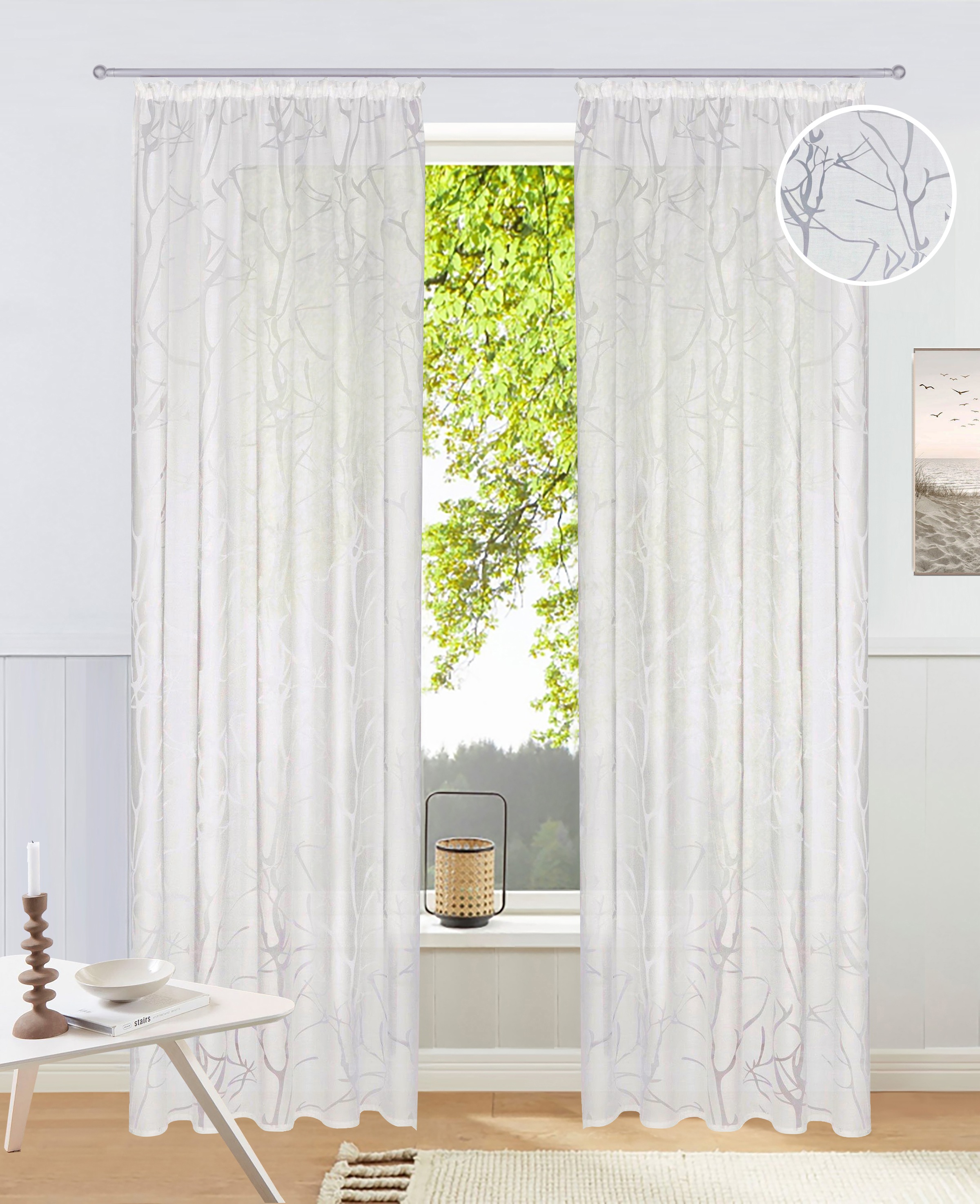 my home Gardine "Anna" Kräuselband 1 Stk. tlg. Viskose, Polyester, Äste-Mot günstig online kaufen