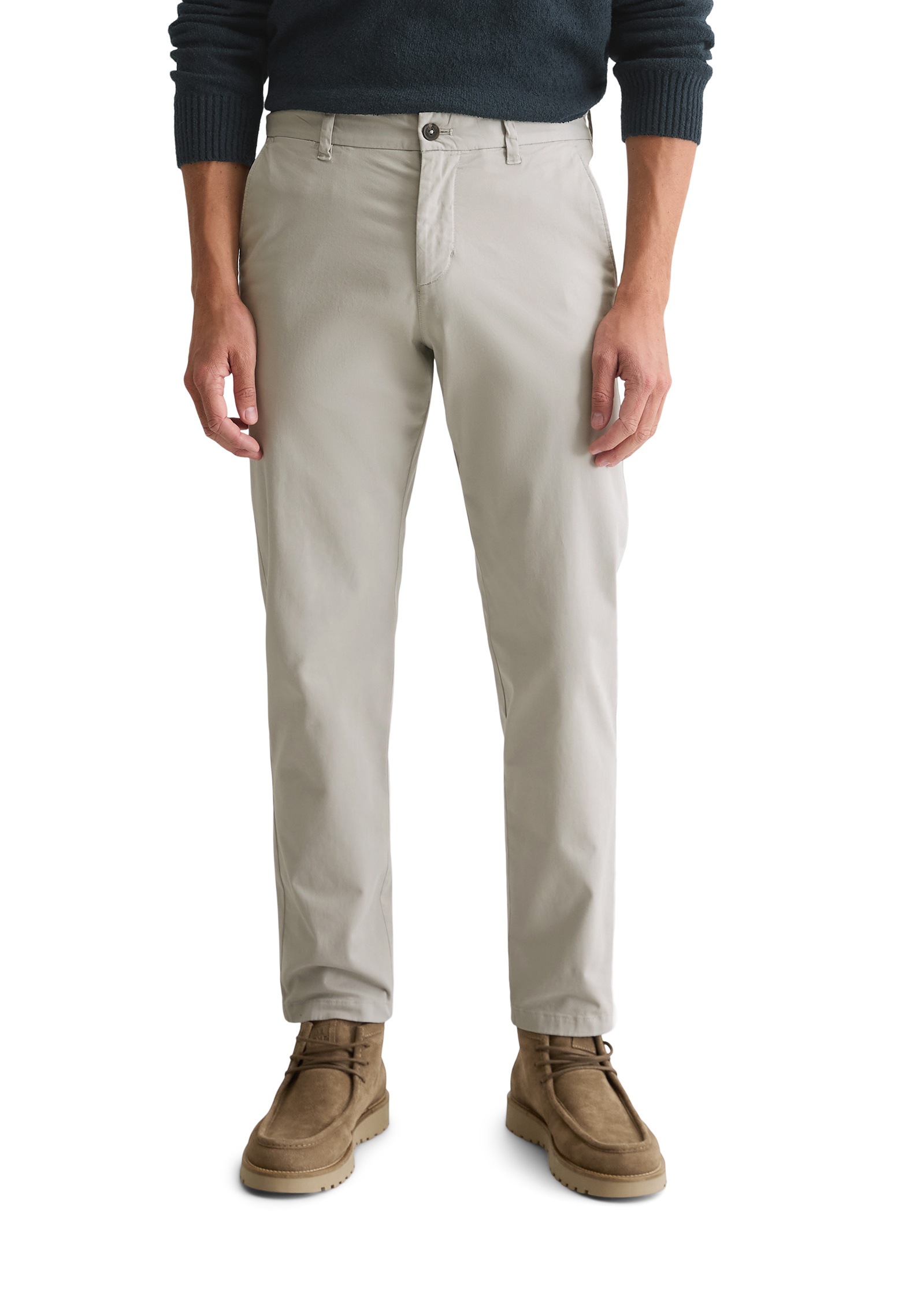 Chinohose MARC O'POLO "aus hochwertigem Bio-Baumwoll-Mix", Herren, Gr. 38, Länge 32, concrete clay, Obermaterial: 97% Baumwolle, 3% Elasthan, unifarben, gerade, unten schmal normal, Hosen Chinohose