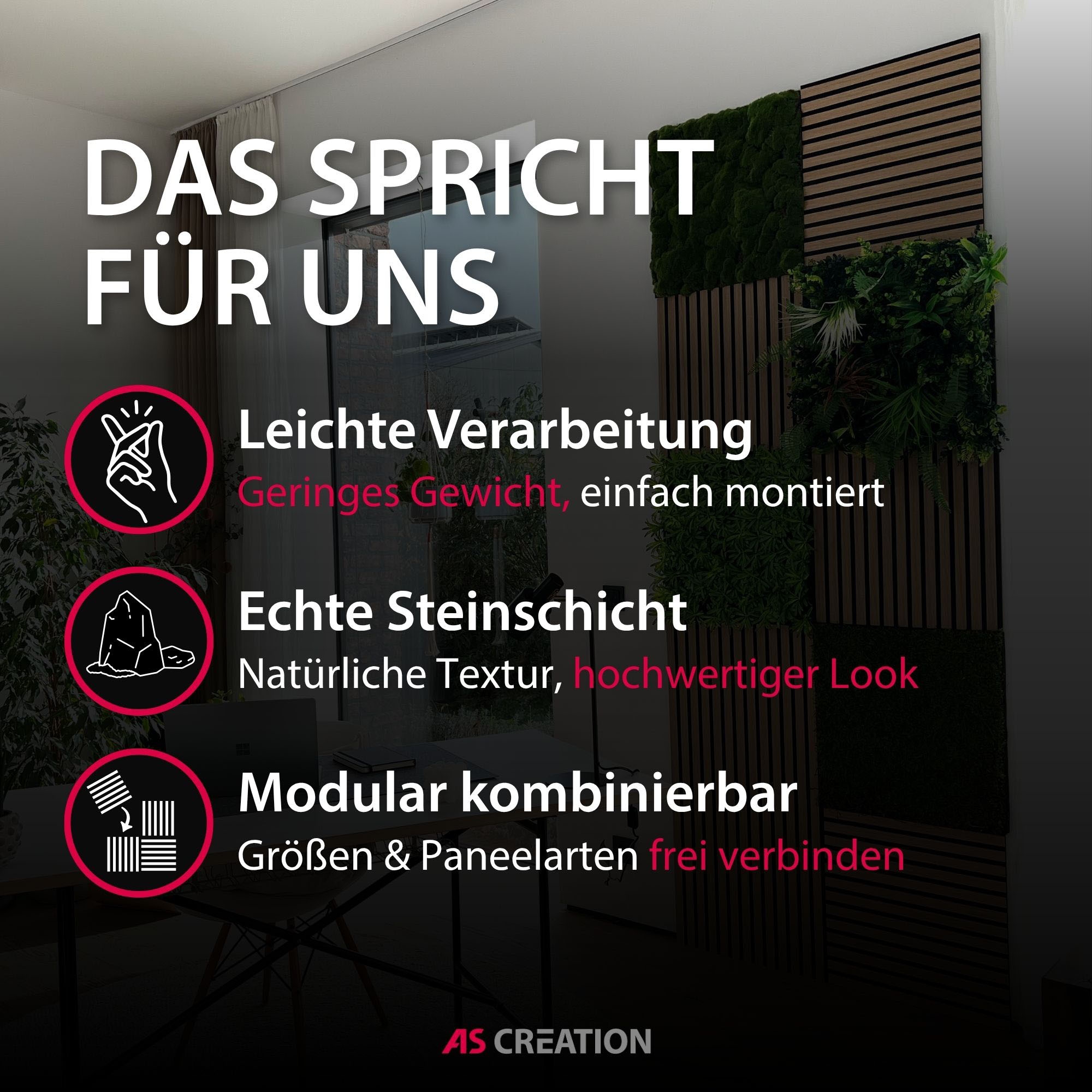 Architects Paper Wandpaneel »A.S. Création Modular Wall Wandpaneel Echtsteinoptik« 1 tlg. Echtsteinfurnier auf rPET-Filz mit natürlicher Oberflächenstruktur