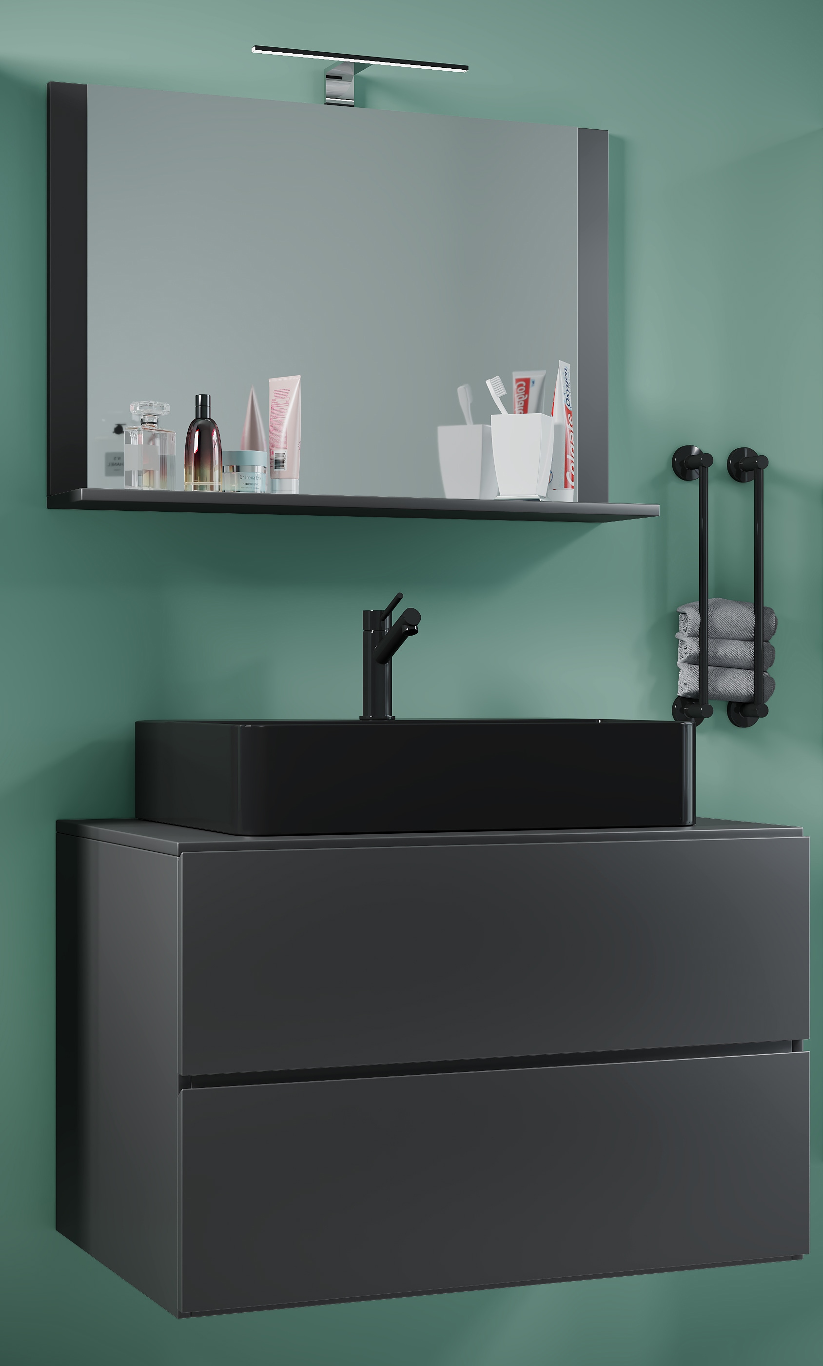 VCM Waschbeckenunterschrank »VCM 3-tlg. Waschplatz Waschtisch Badmöbel Set Waschbecken Lendas BL Breite 80 cm M Schublade«, (3 St.)