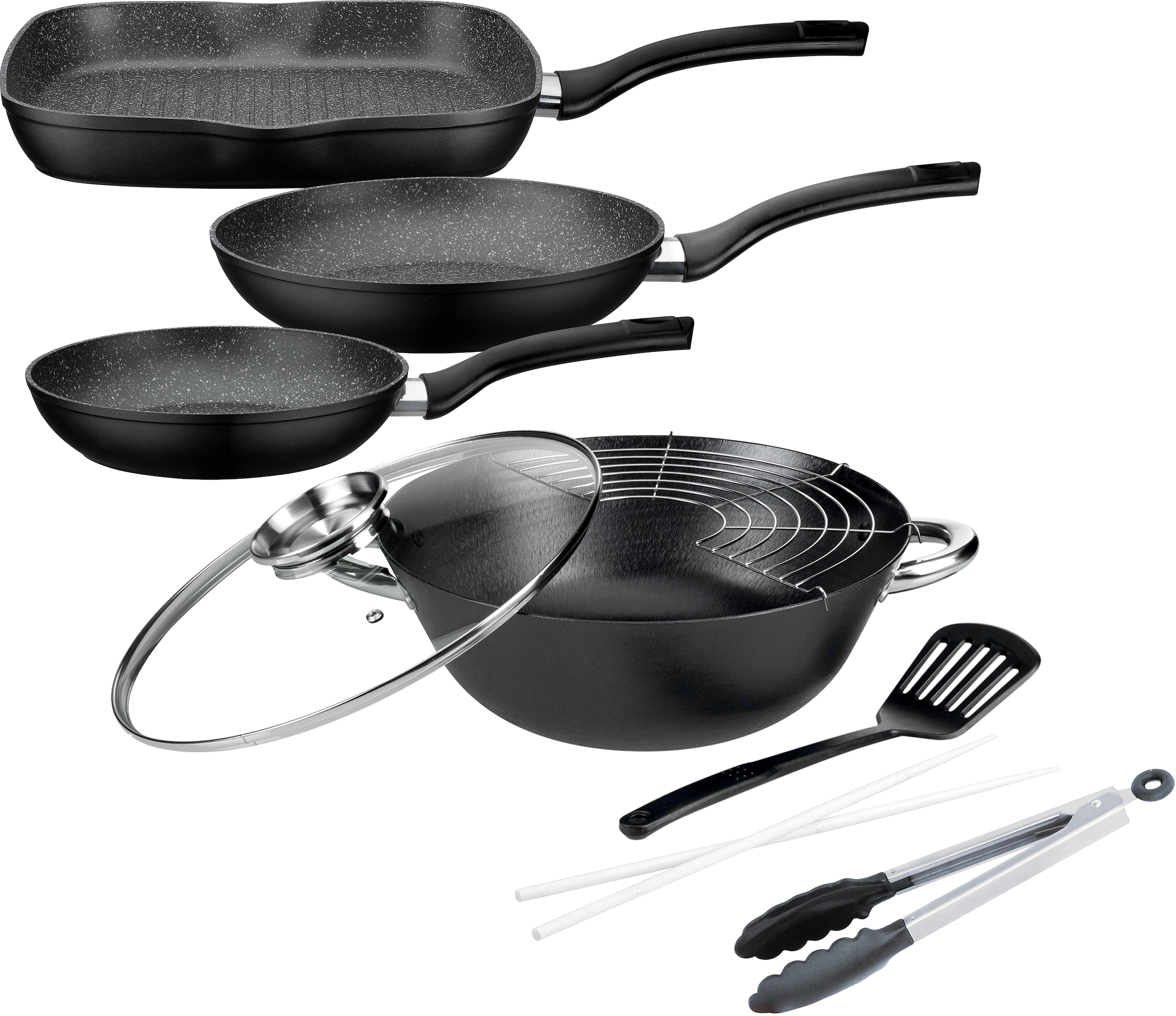 GSW Topf-Set "Gourmet Granit" Set, 1x Bratpfanne Ø 20/24 cm, 1x Grillpfanne günstig online kaufen