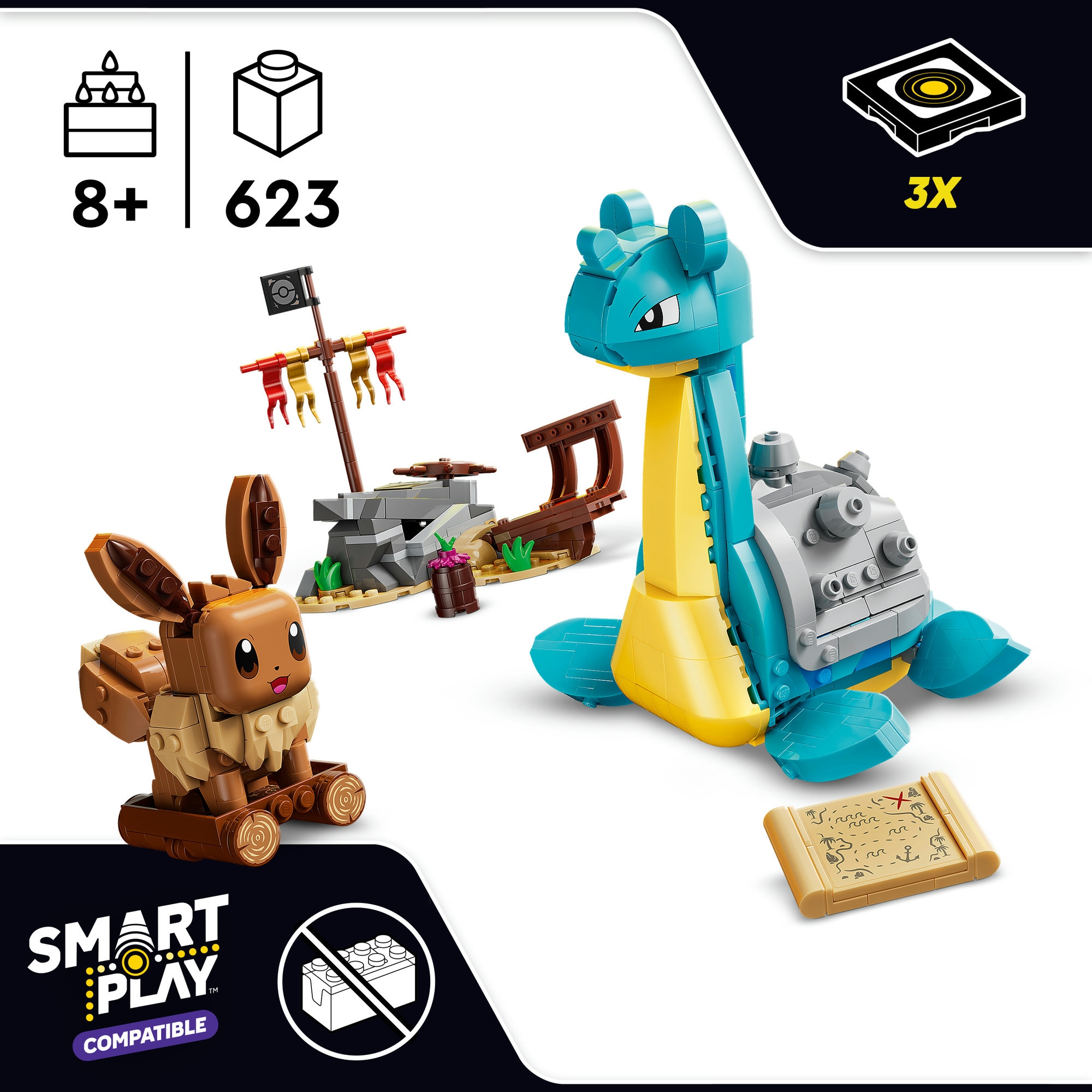 LEGO® Konstruktionsspielsteine »SMART Play™  Evoli und Lapras auf Schatzsuche (72162), LEGO Pokémon« Mit SMART Brick kombatibel (nicht enthalten)