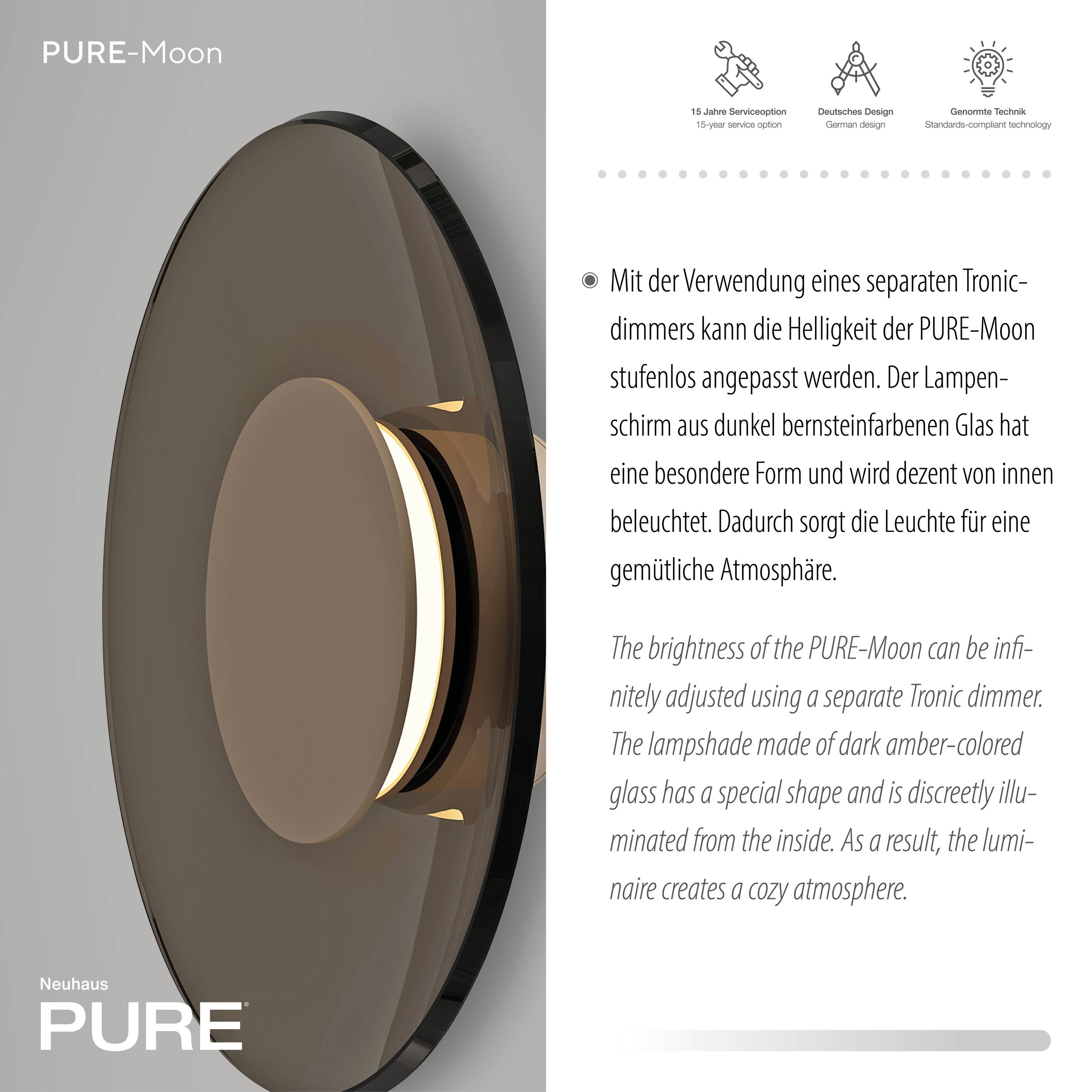 Neuhaus PURE LED Wandleuchte »PURE Moon« LED-Board 1 Stk. Warmweiß Dimmfähig über separaten Dimmer, Glas Amberfarben