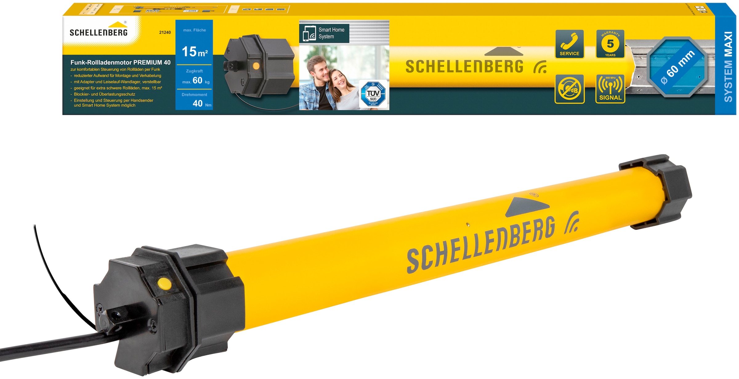 SCHELLENBERG Rollladenmotor "Premium, Rohrmotor mit Funk Endlageneinstellung"