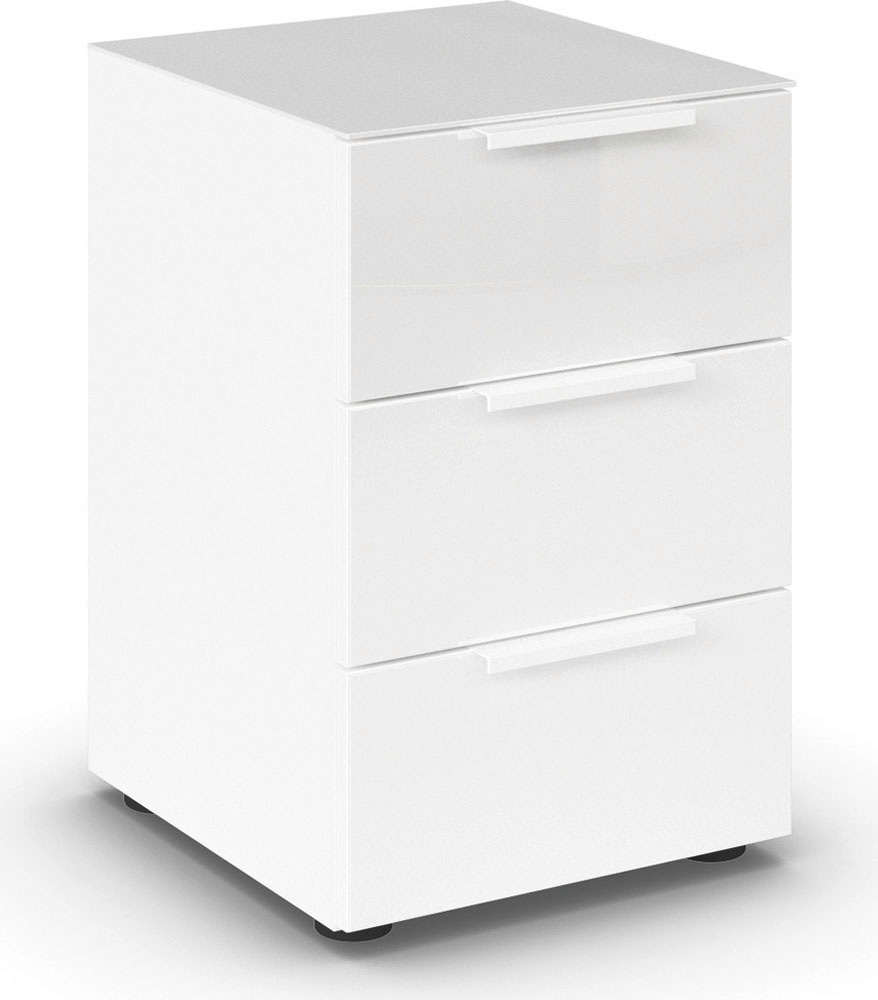 rauch Nachtkommode "Nachttisch Nachtschrank Nachtkonsole FLIPP mit Glasfront" Breite 40 cm, mit 3 Schubladen und Soft-Close-Funktion, Oberboden und Front Glas