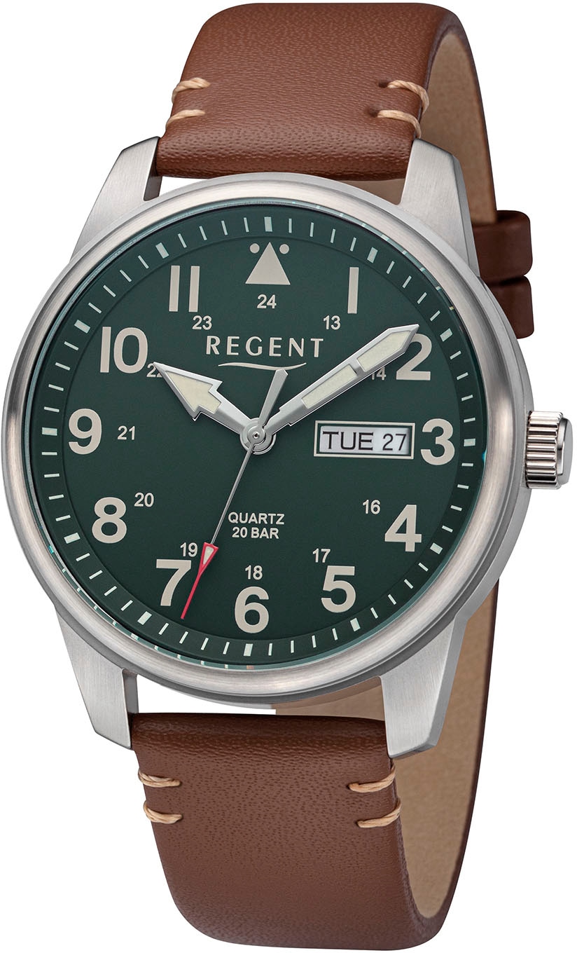 Regent Quarzuhr »BA-759 - 19144217«, Armbanduhr, Herrenuhr, Datum, Leuchtindizes (Zifferblatt)