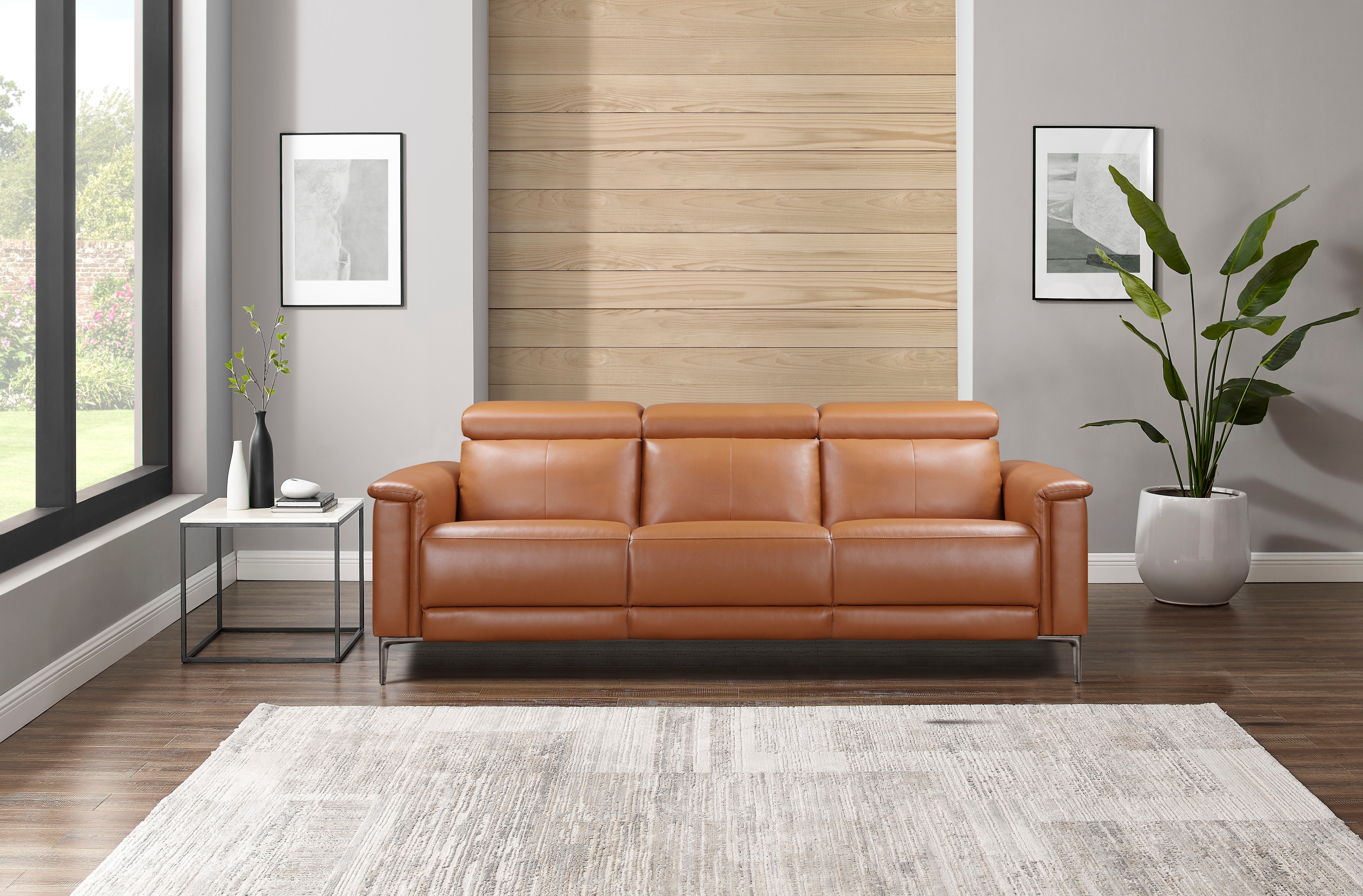 OTTO home 3-Sitzer "LUND,Lederoptik, 222 cm, man. o. elektr. Relaxfunktion in 2 Sitzen" (links/rechts), USB-A bei elektrischer Ausführung, Kopfteilverstellung