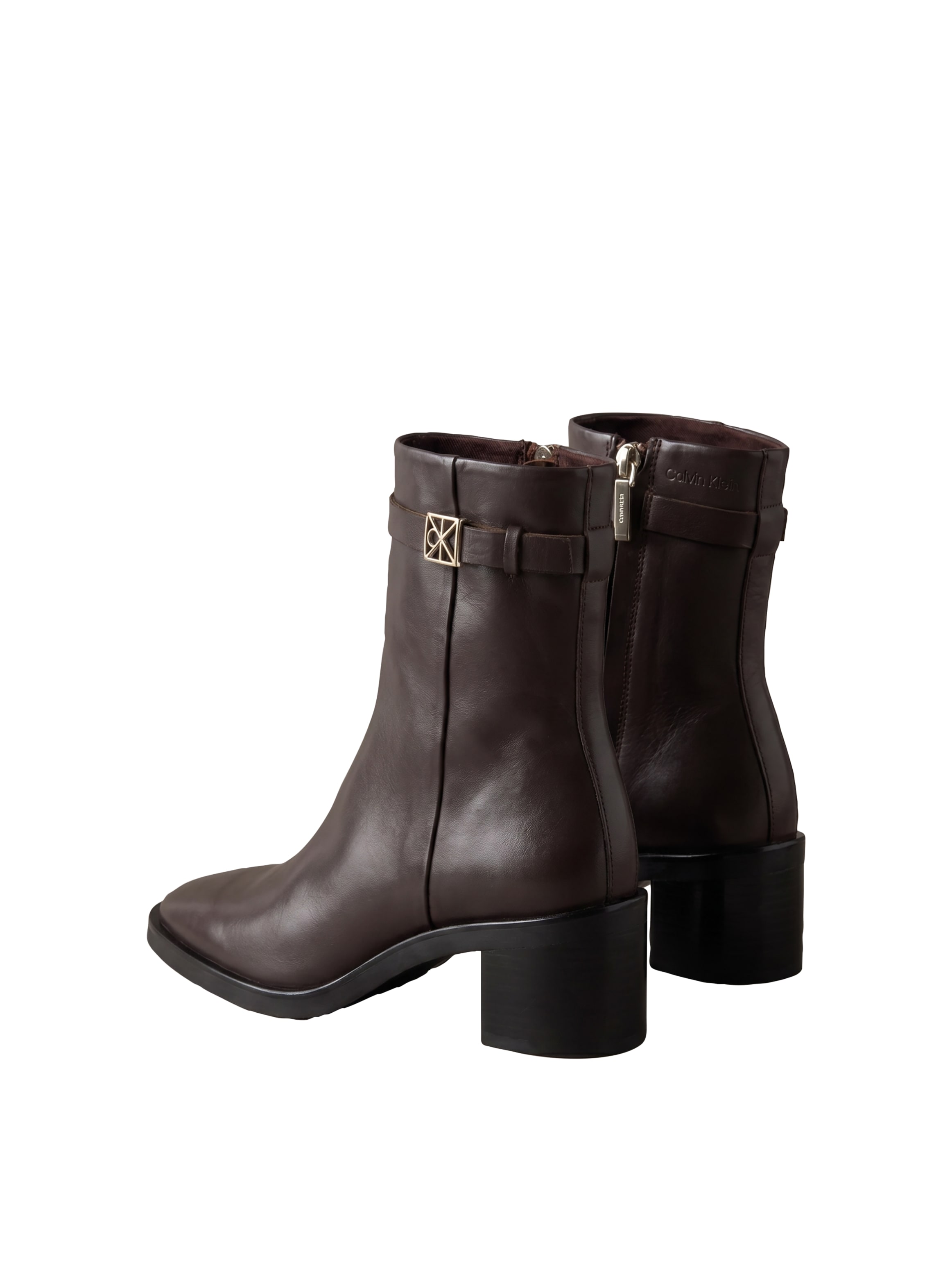 Calvin Klein Stiefelette »BLOCK HEEL ANK BOOT  LTH HDW«  Ankle Boots mit CK-Schnalle, eckige Schuhspitze und Reißverschluss
