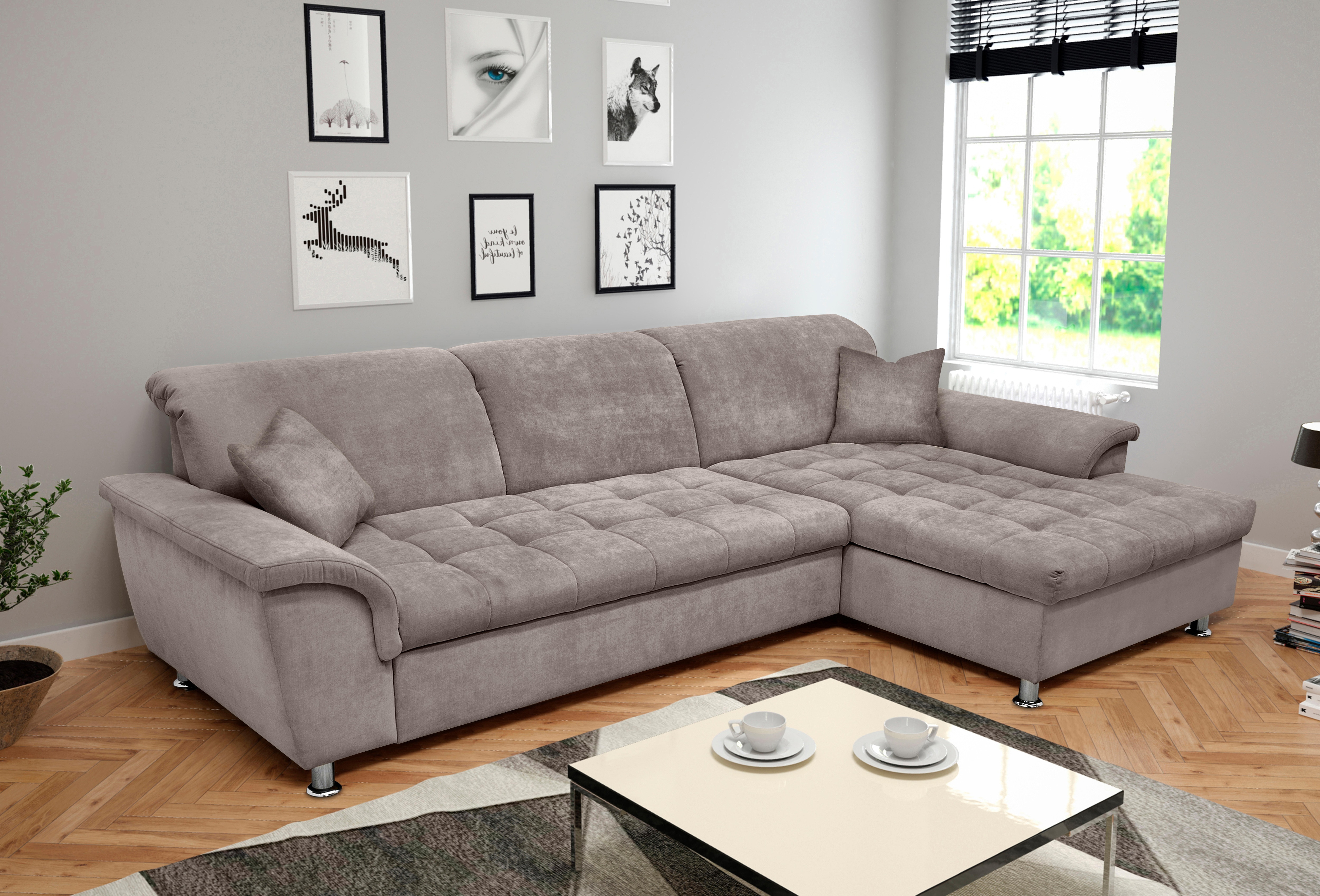DOMO collection Ecksofa "FRANZI 278x170x81 cm, Steppung im Sitzbereich, L-Form" wahlweise mit Bettfunktion, Bettkasten und Kopfteilverstellung