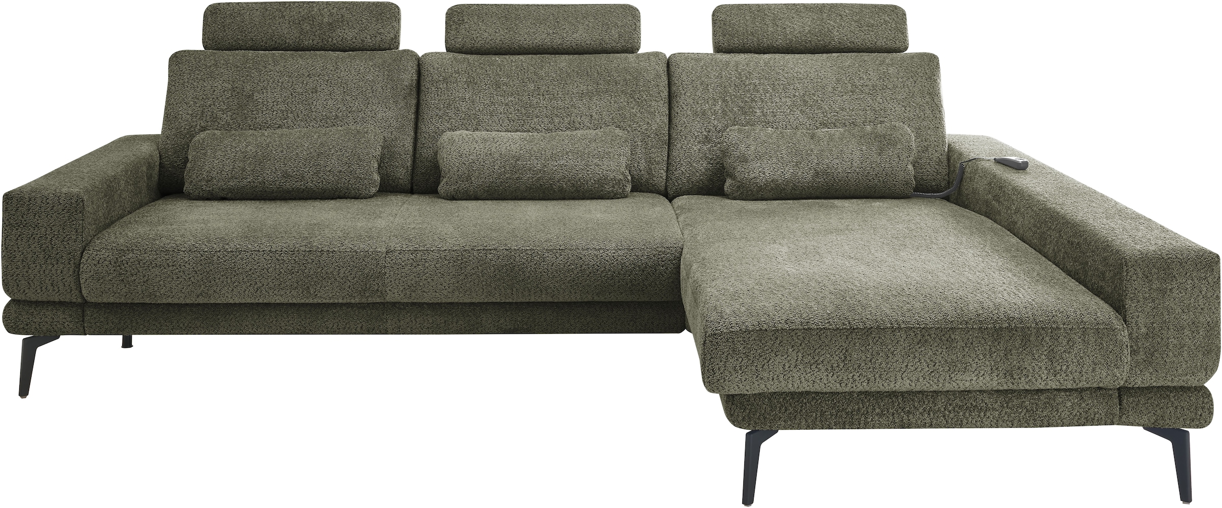 Ecksofa "SO 3600, inkl motor. Sitztiefenverstellung, Kopfstützen, Nierenkissen", grün (kama olive), B:293cm H:83cm T:180cm, 100% Polyester, SET ONE BY MUSTERRING, Sofas, Ecksofa, Sitzhöhe 42 cm, Federkern, Breite 293 x Tiefe 180 cm, Kama olive