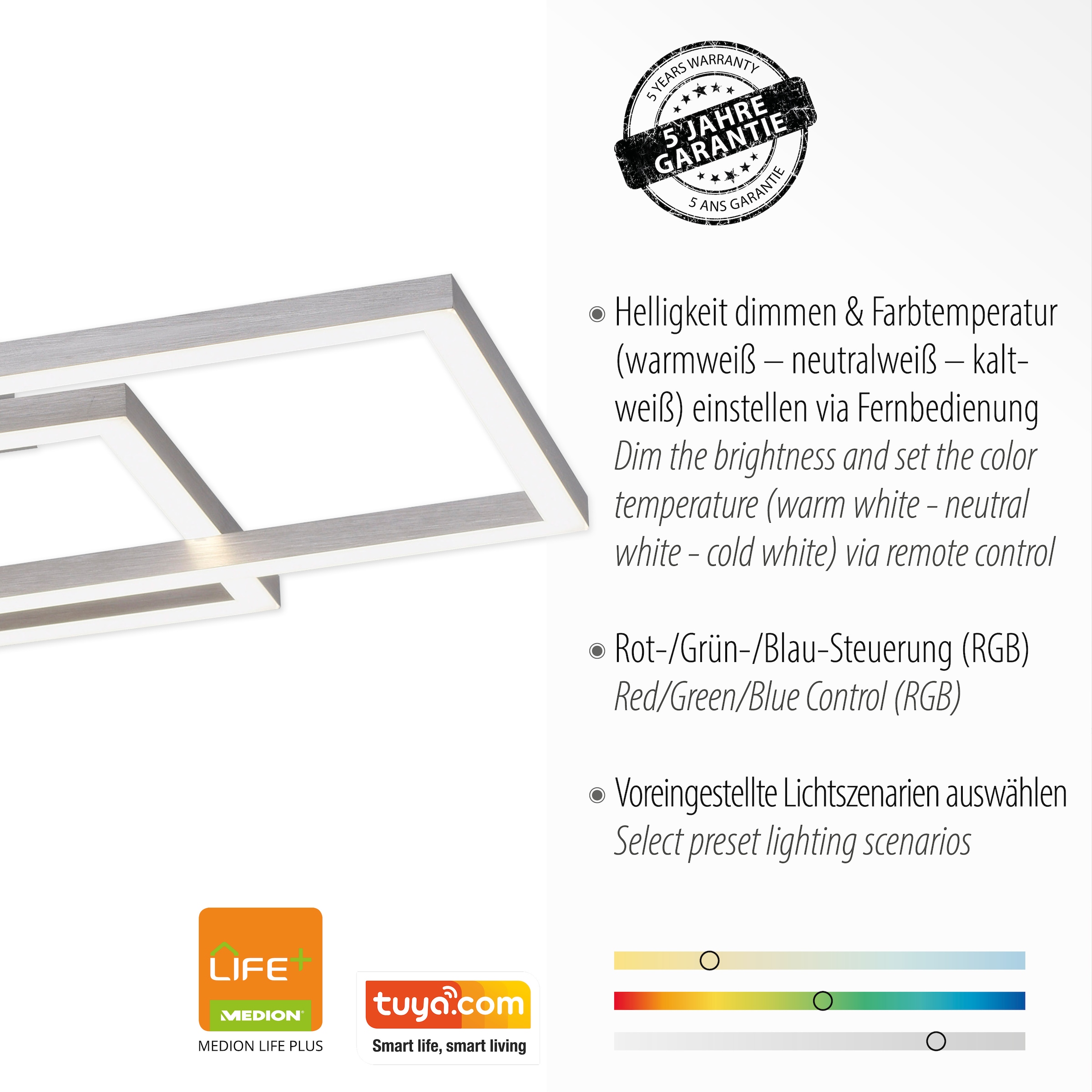 JUST LIGHT Deckenleuchte »Ls-MAXI«, 3 flammig, Leuchtmittel LED-Board | LED fest integriert, RGB+tunable white, Infrarot inkl., Fernbedienung, Smarthome fähig