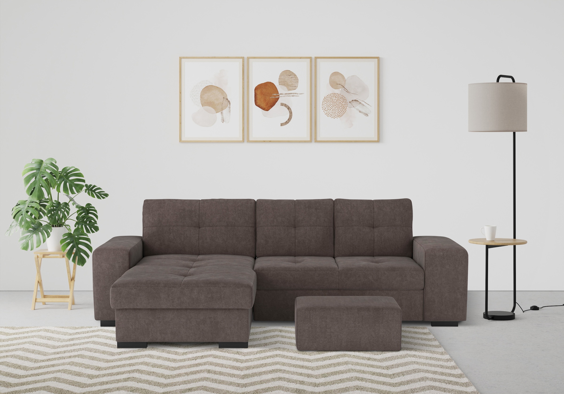 COTTA Ecksofa »Mattina L-Form«, inkl. Hocker, wahlweise mit Bettfunktion und Bettkasten