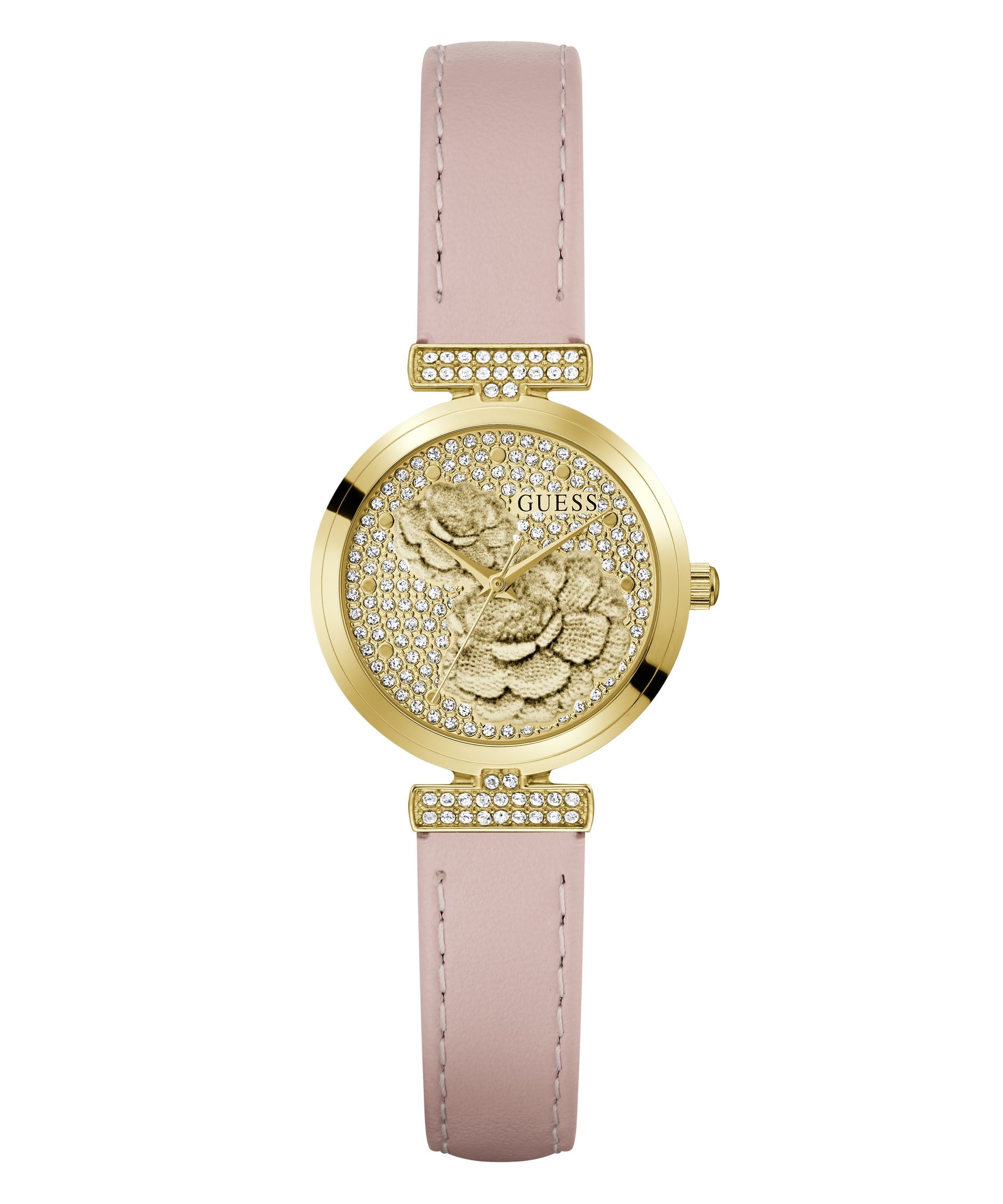 Guess Quarzuhr »ARRAY« Armbanduhr, Damenuhr, Lederarmband, analog