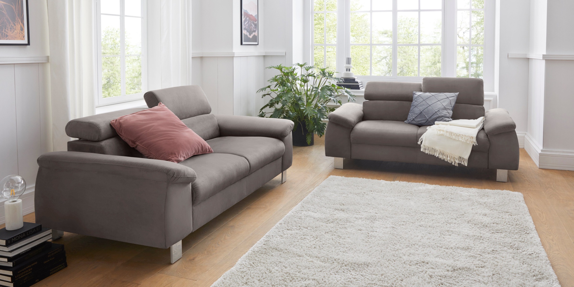 COTTA Polstergarnitur »Komaris, B: 193 bzw. 100 cm« Set,  Set: 3er-Sofa & Hocker, mit Kopfteilverstellung