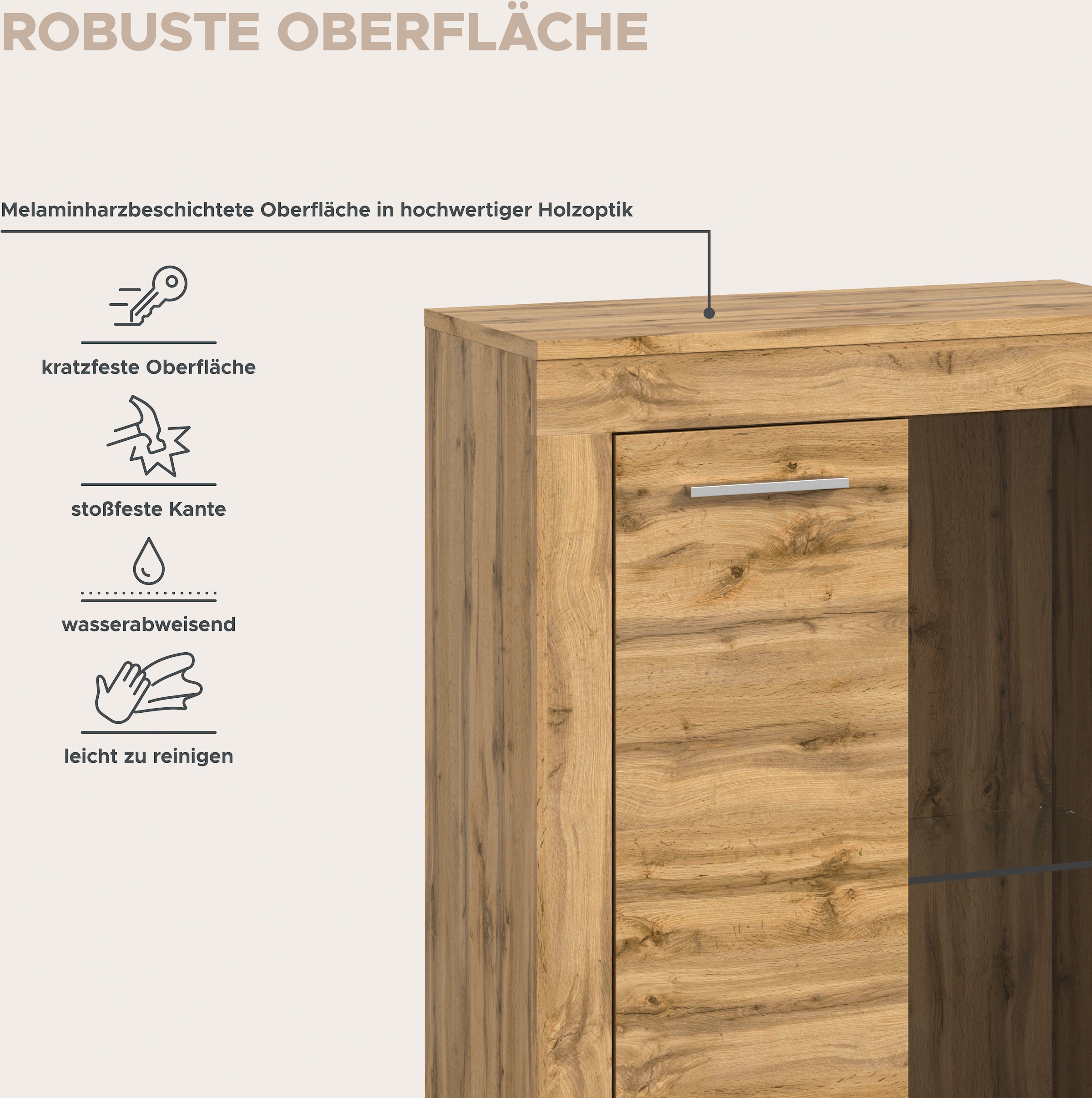 INOSIGN Wohnwand »Aosta, 4-tlg., bestehend aus: 2x Vitrine, Lowboard & Wandboard«, (4 St.), Wohnwand, Kombination, Anbauwand, Möbel Set, Schrankwand, Möbel Kombi