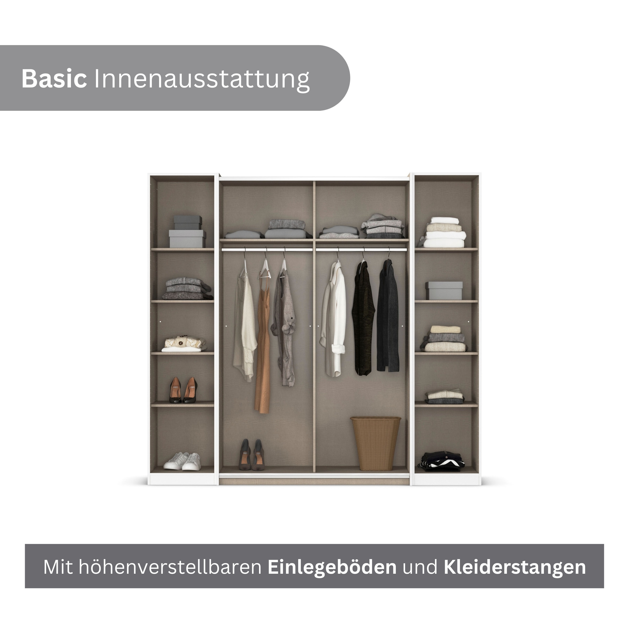 rauch Schwebetürenschrank »Kleiderschrank Drehtürenschrank Schrank Garderobe KRONACH« in 3 Ausstattungen BASIC/CLASSIC/PREMIUM, Breiten 225/268/311/354 cm,  Kombischrank optional mit 1 oder 2 Spiegel viele Böden MADE IN GERMANY