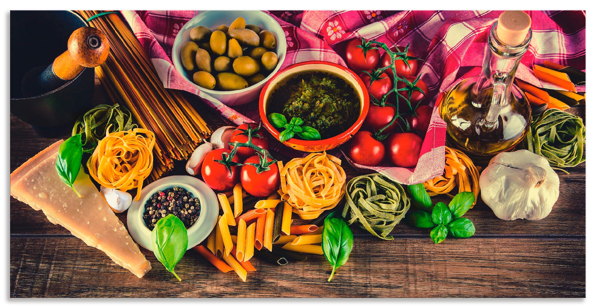 Artland Wandbild »Italienisch mediterrane Lebensmittel«, Lebensmittel, (1 St.), als Alubild, Outdoorbild, Leinwandbild, Poster, Wandaufkleber