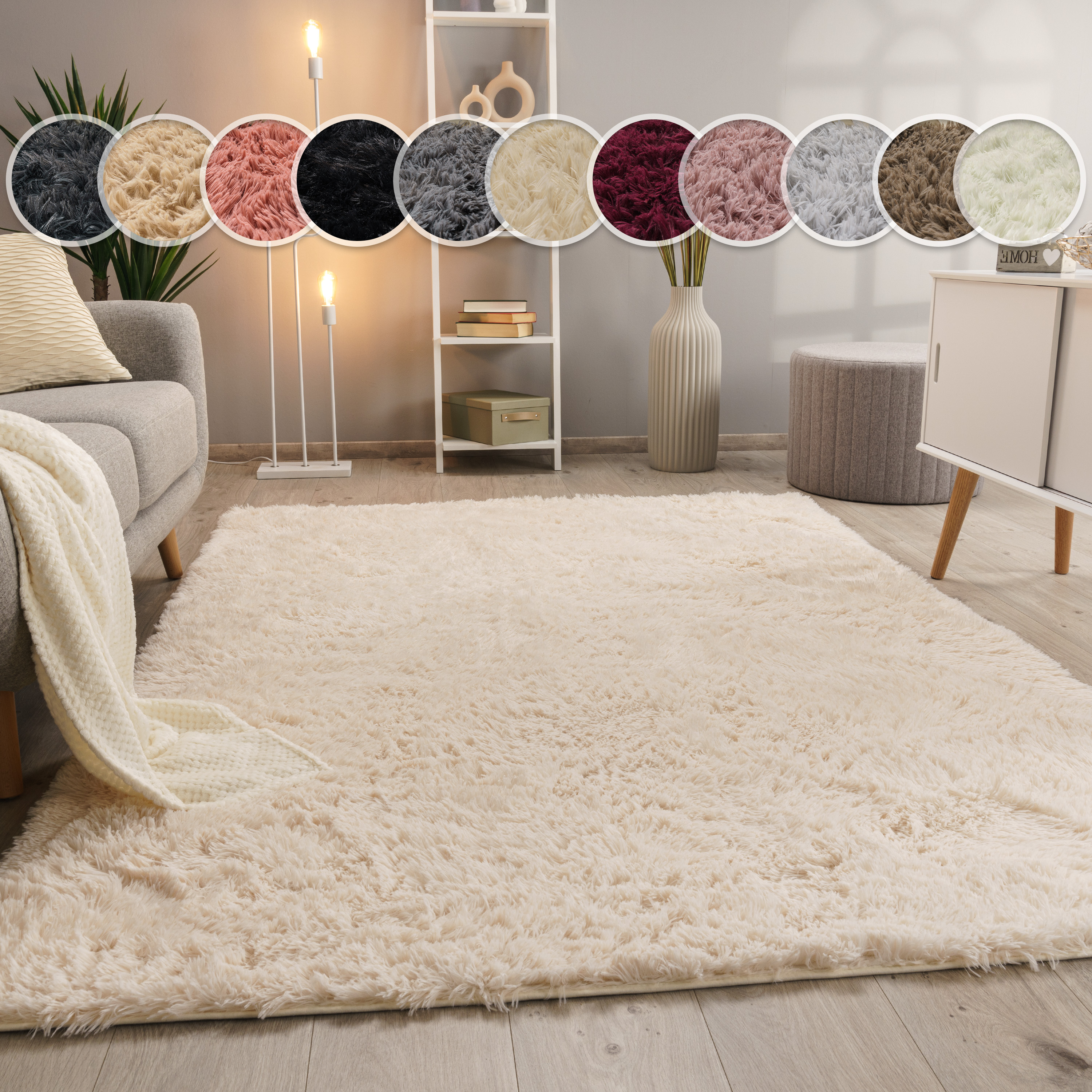 Paco Home Hochflor-Teppich "Silky 591" rechteckig 37 mm Höhe Uni-Farben, besonders weich und kuschelig, Wohnzimmer
