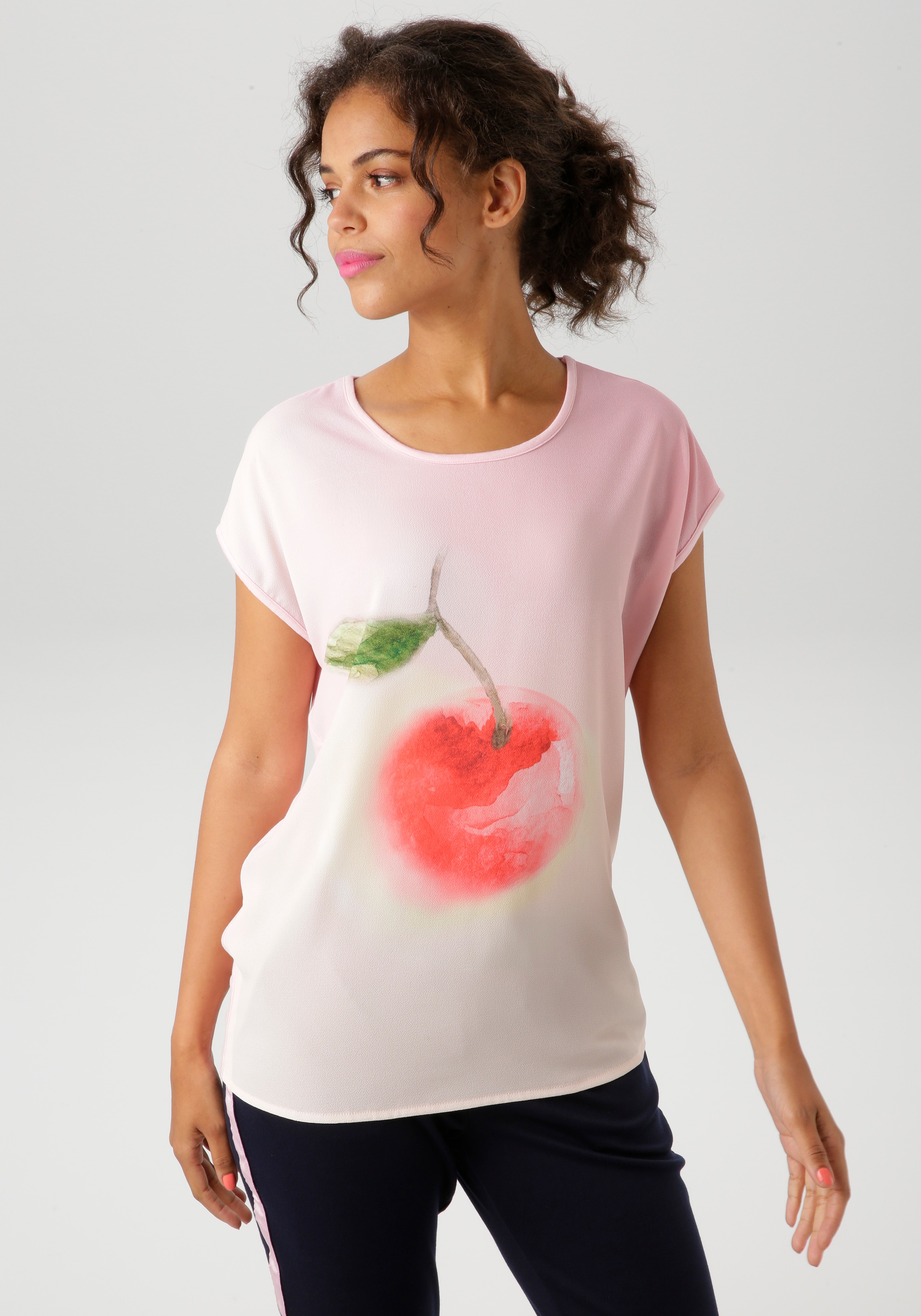 Shirtbluse, mit Kirsche im Aquarell-Dessin bedrucktes Vorderteil - NEUE KOLLEKTION