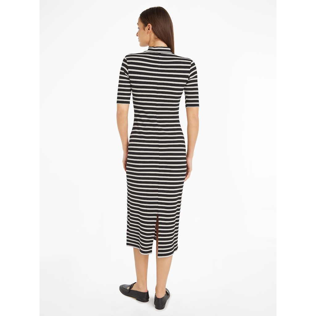 Tommy Hilfiger Jerseykleid »SLIM 5X2 RIB STRIPE MIDI DRS 1/2«, mit Logostickerei