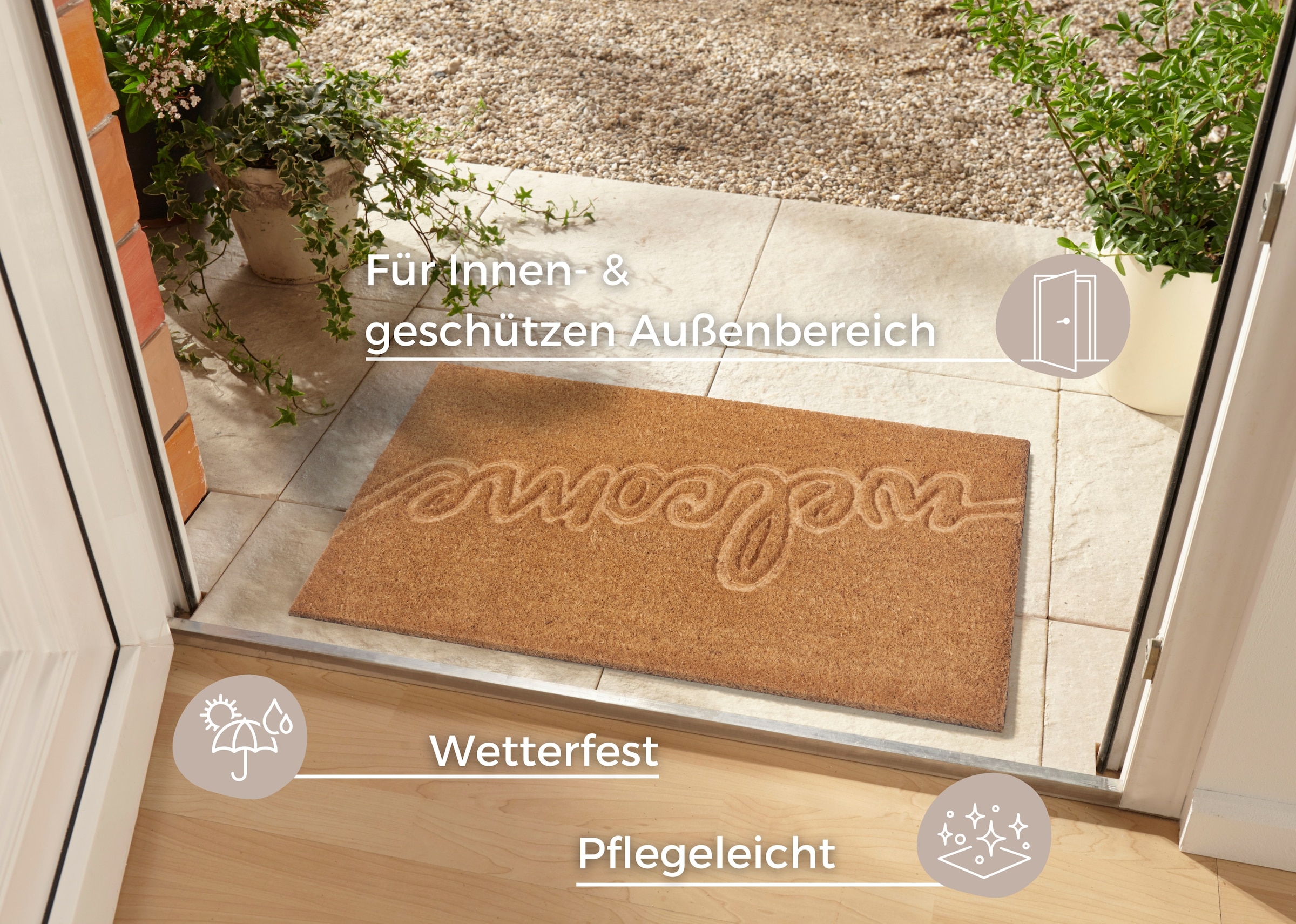 HANSE Home Fußmatte »Welcome, Türmatte«, rechteckig, 15 mm Höhe, Kokos, Schmutzfangmatte, Outdoor, Rutschfest, Innen, Kokosmatte, Flur