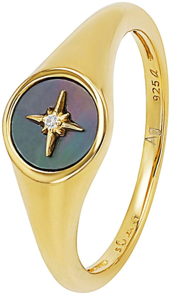 S.OLIVER Damen Fingerring "Stern", 58, Silber 925 (Sterlingsilber), grün, Silber 925 (Sterlingsilber), Fingerringe, mit Zirkonia (synth.) - mit