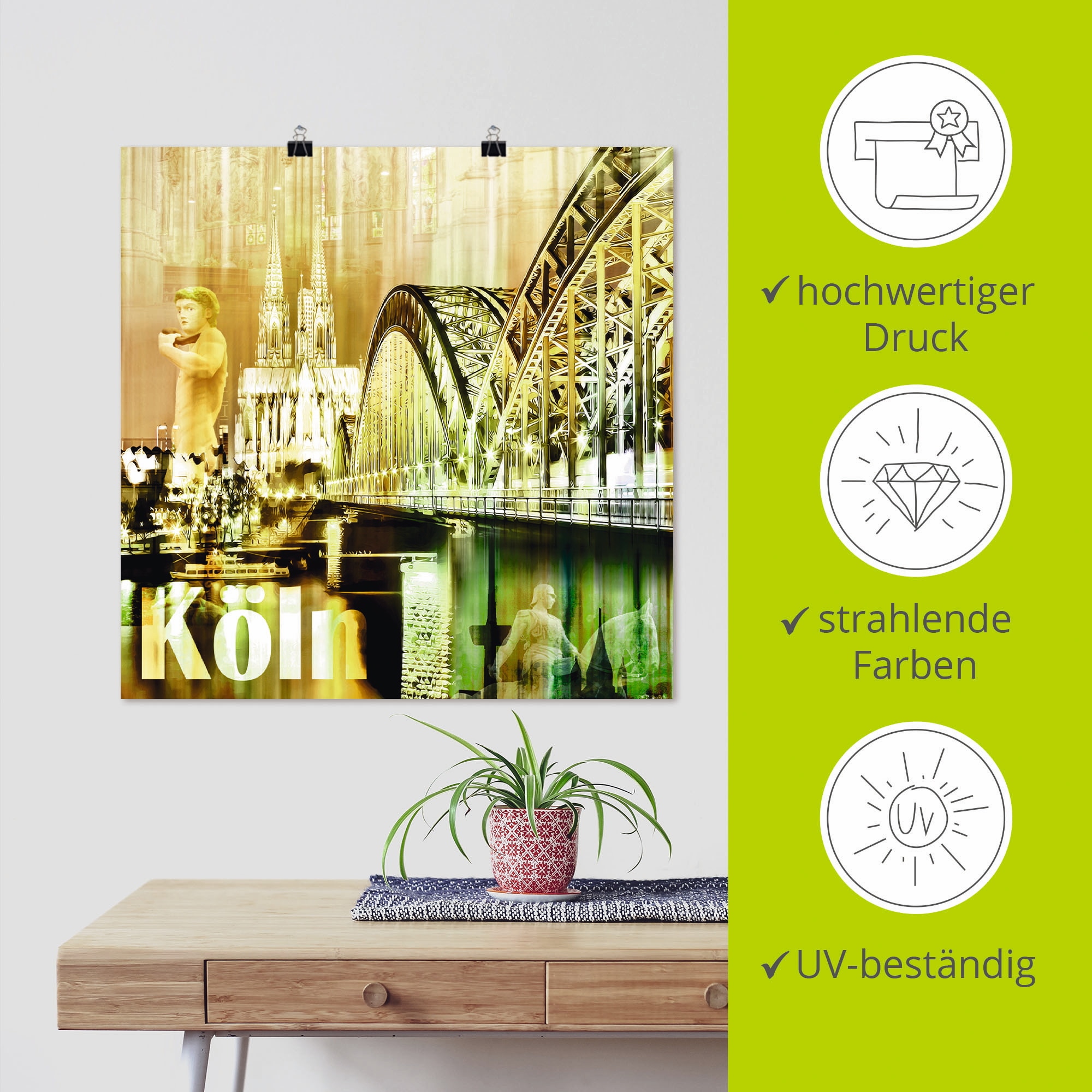 Artland Poster »Köln Skyline Abstrakte Collage II«, Gebäude, (1 St.), als Leinwandbild, Wandaufkleber oder Poster in versch. Größen