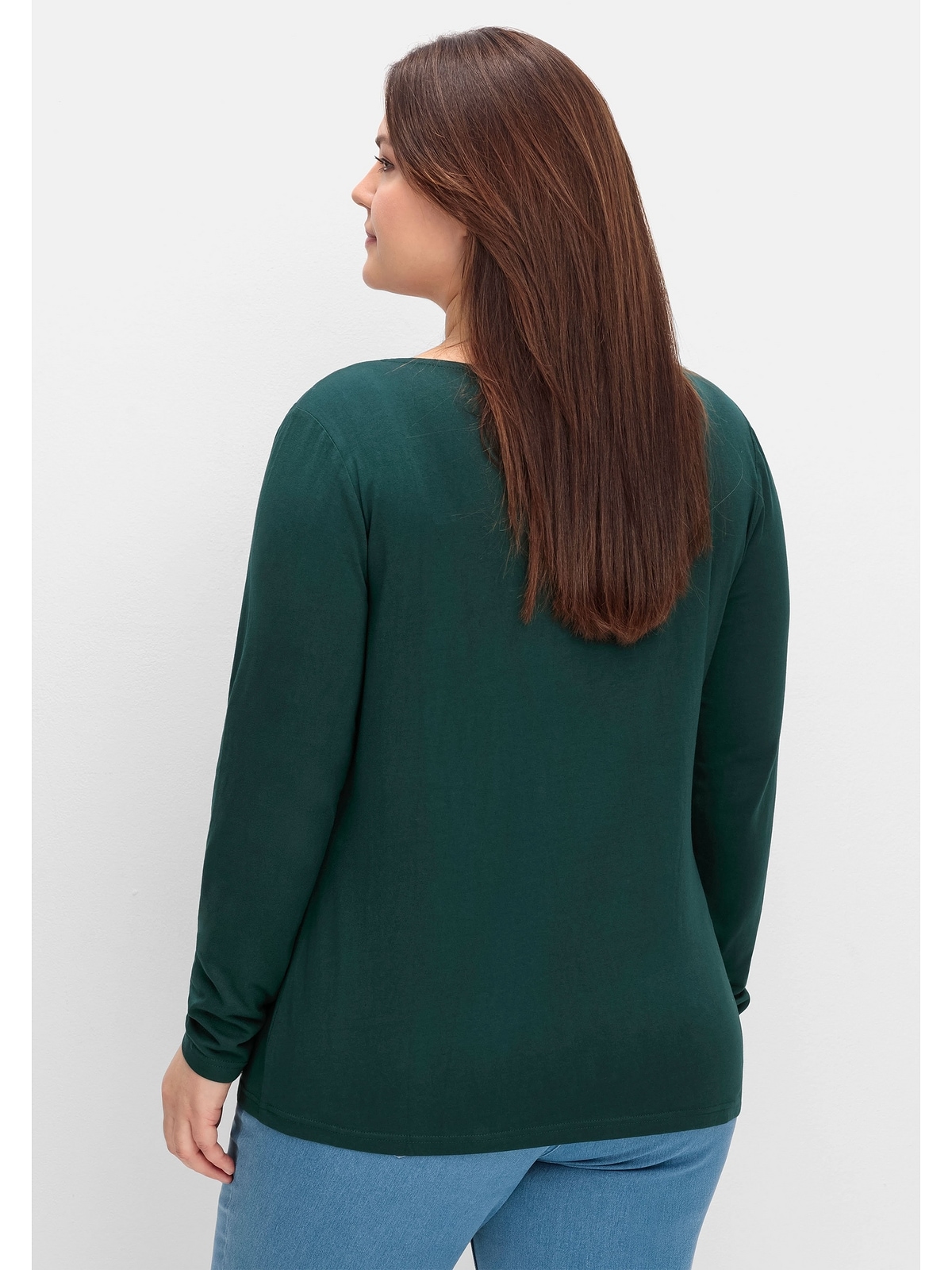 sheego by Joe Browns Langarmshirt »Große Größen«, mit Zierfalten am V-Ausschnitt, A-Linie