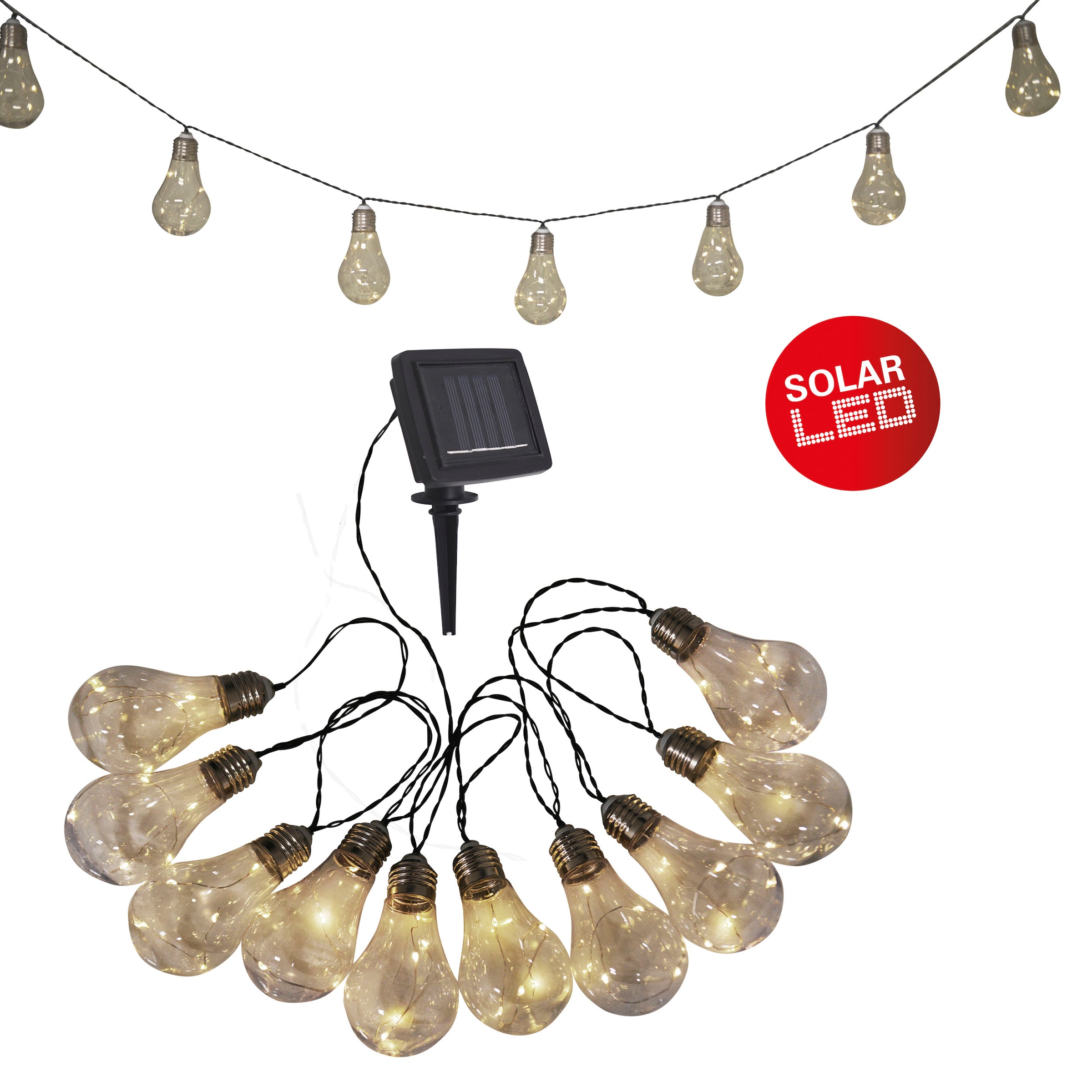 NÄVE LED-Lichterkette "Glühbirne", Dioden 50 Stk. Flammen 10 Stk., Gesamtlänge 4,2m, transparent, Lichterketten, Solar, 10 Glühbirnen klar, warmweiß,
