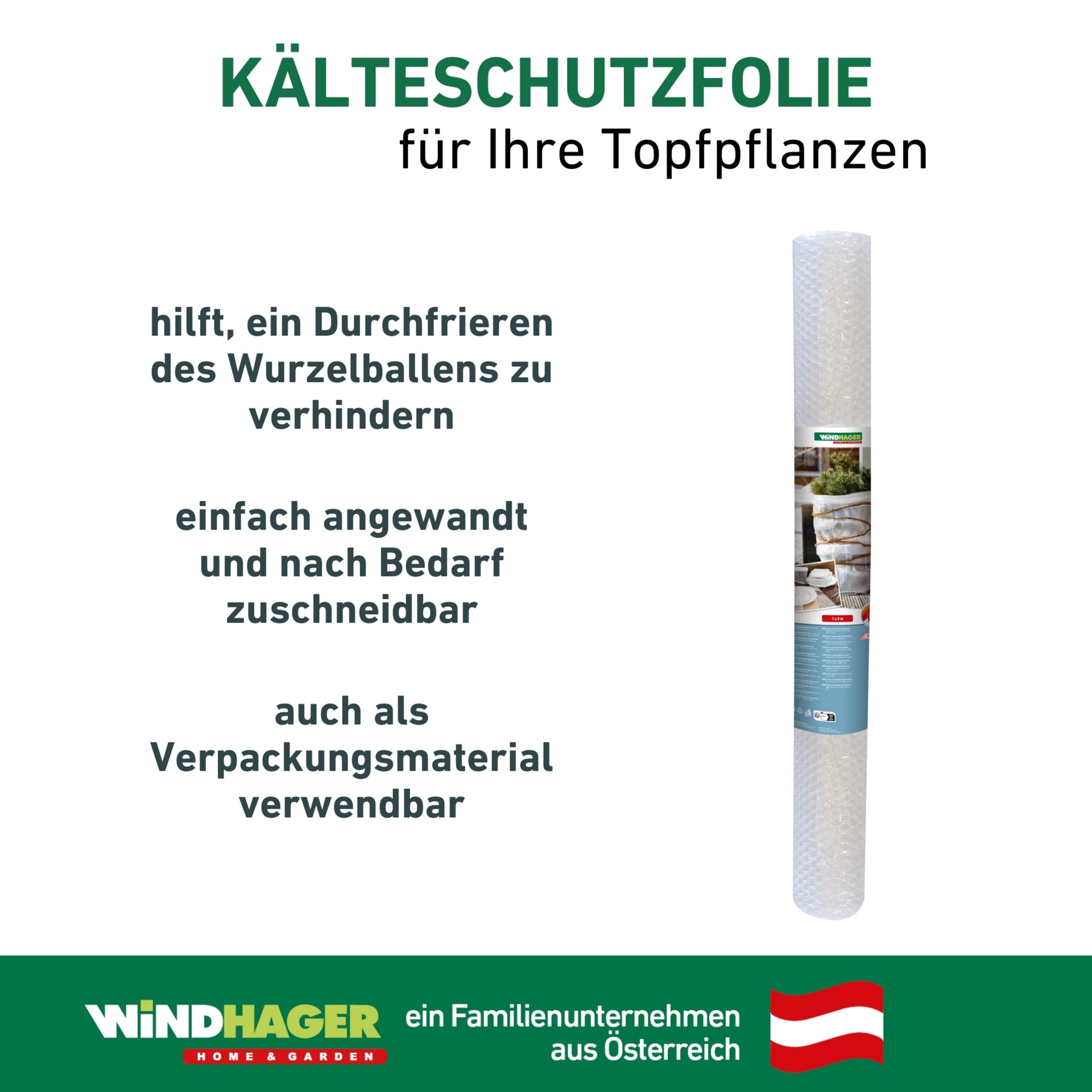 Windhager Schutzplane »Windschutzvlies, Kälteschutzfolie für Topfpflanzen« Luftpolsterfolie gegen Frost, Noppenfolie zuschneidbar, 5 x 1 m