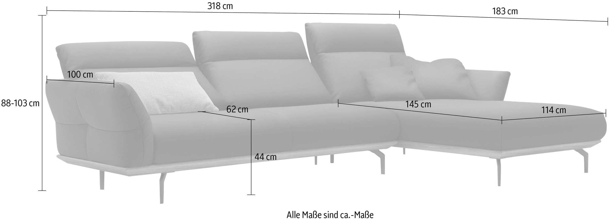 Creation BY ROLF BENZ Ecksofa »CR.460«, Sockel in Nussbaum, Winkelfüße in Umbragrau, Breite 318 cm