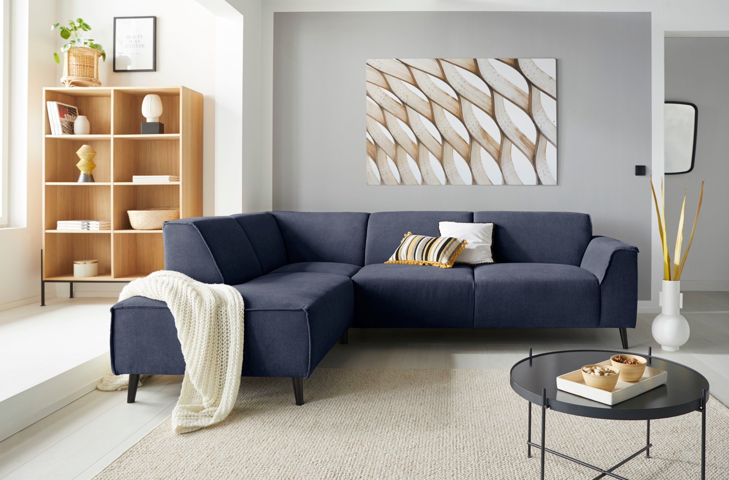 DOMO collection Ecksofa "Amora, bequem und zeitlos, L-Form" mit Federkern, Fußhöhe passend für gängige Saugroboter