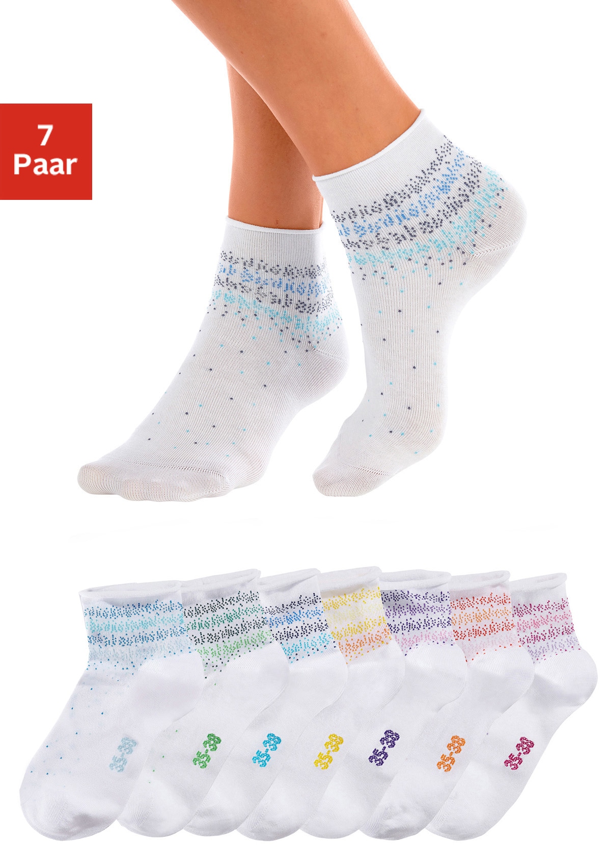 H.I.S Kurzsocken "Damen Kurze Söckchen, bunte Pünktchen" Packung, 7 Stk. tlg. mit Pünktchen Muster