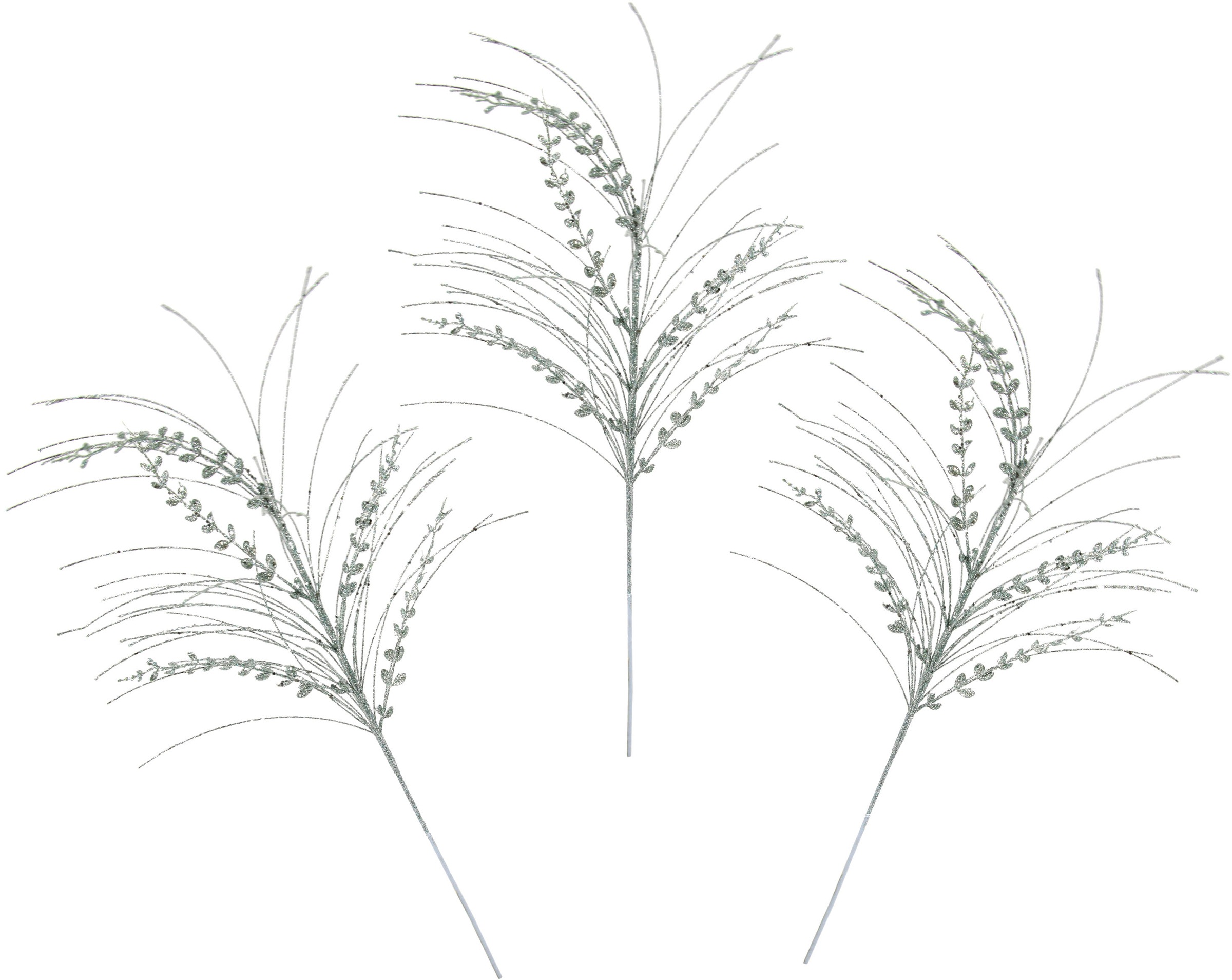 I.GE.A. "Kunstzweig, künstlicher Weihnachtszweig mit Blätter" mit Glitzer und Dekosteinen, 3er Set, Weihnachtsdeko