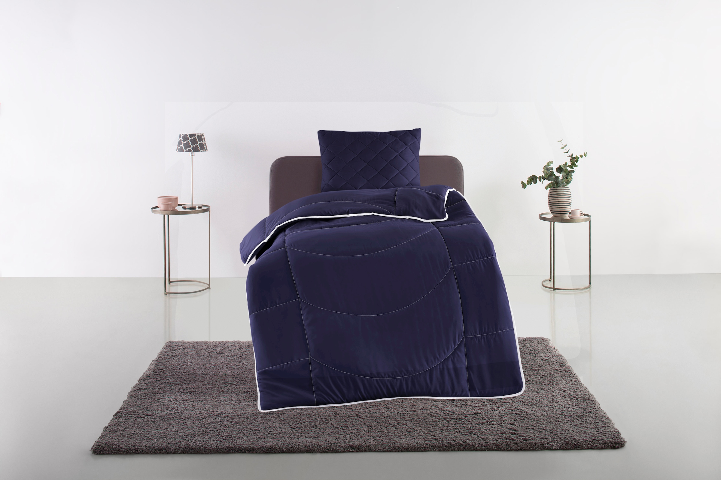 my home Steppbett + Kopfkissen »Microlux, Bettdecke 135x200 cm, 155x220 cm«, (Spar-Set, 1x Bettdecke und 1x Kopfkissen), Set mit Kissen 40x80 cm, 80x80 cm, Sommer, Herbst, Winter in 4 Farben