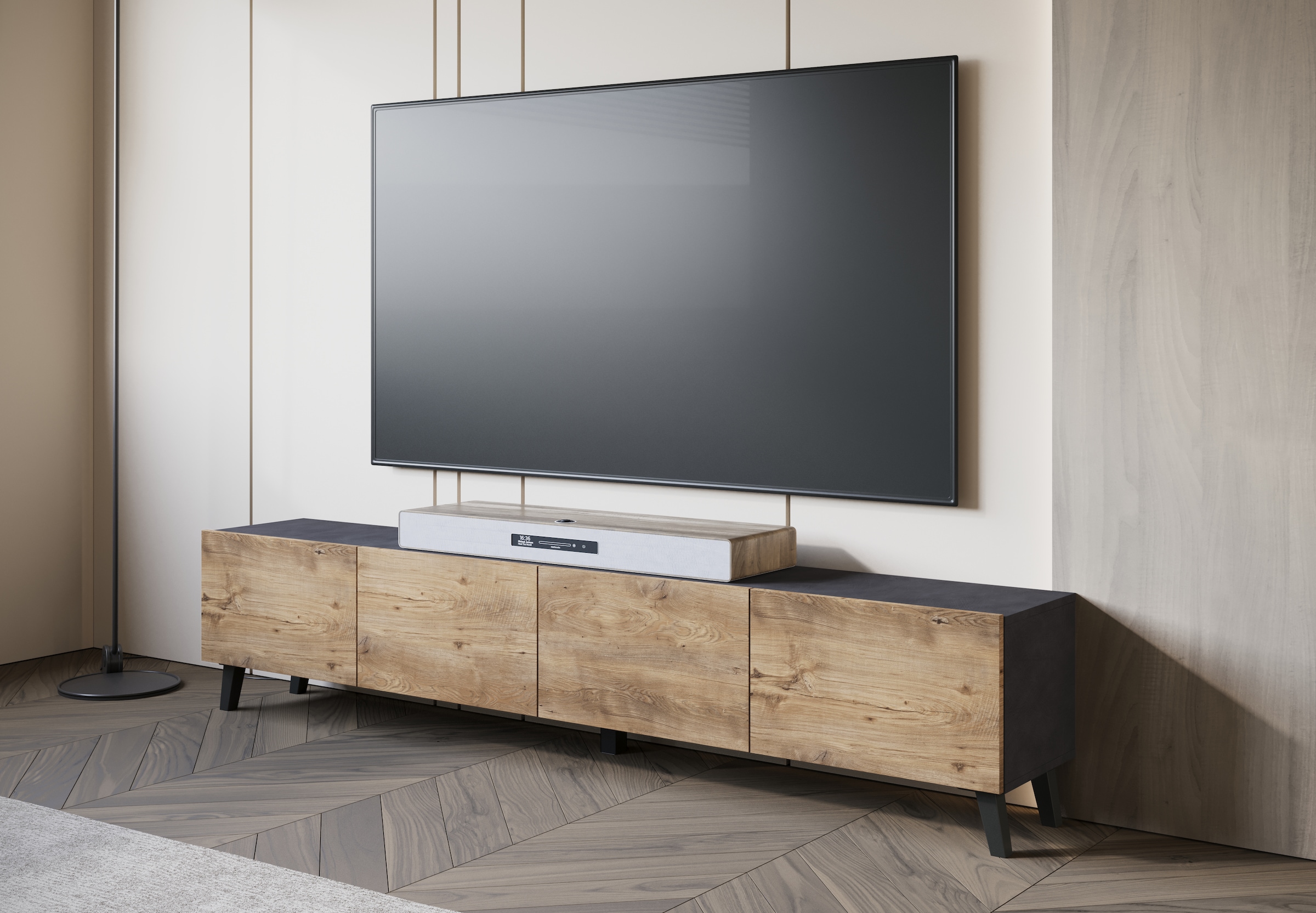 Home affaire Lowboard »LOWBOARD PHUKET II,  TV-Kommode Breite 190cm« 1 Stk. tlg. Modernes, griffloses Design mit 4 Klappen in eleganten, matten Farben