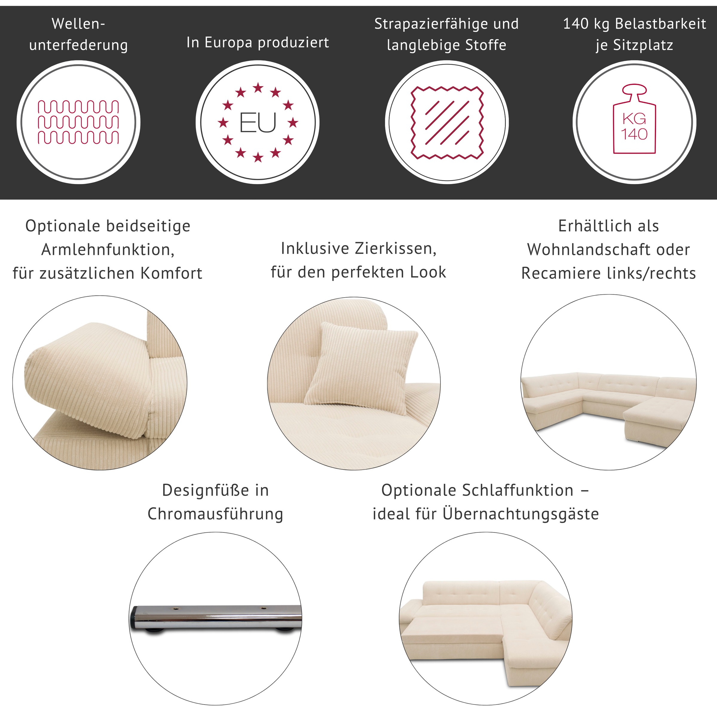 Thumbnail - DOMO collection Ecksofa "Moric Luxus - B/T/H 300/172/80 cm, XXL-Format"