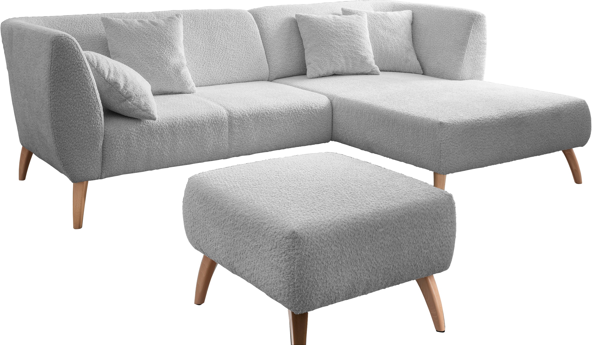 INOSIGN Ecksofa »Colori L-Form«, Holzfußfarbe wählbar, inkl. 4x Zierkissen