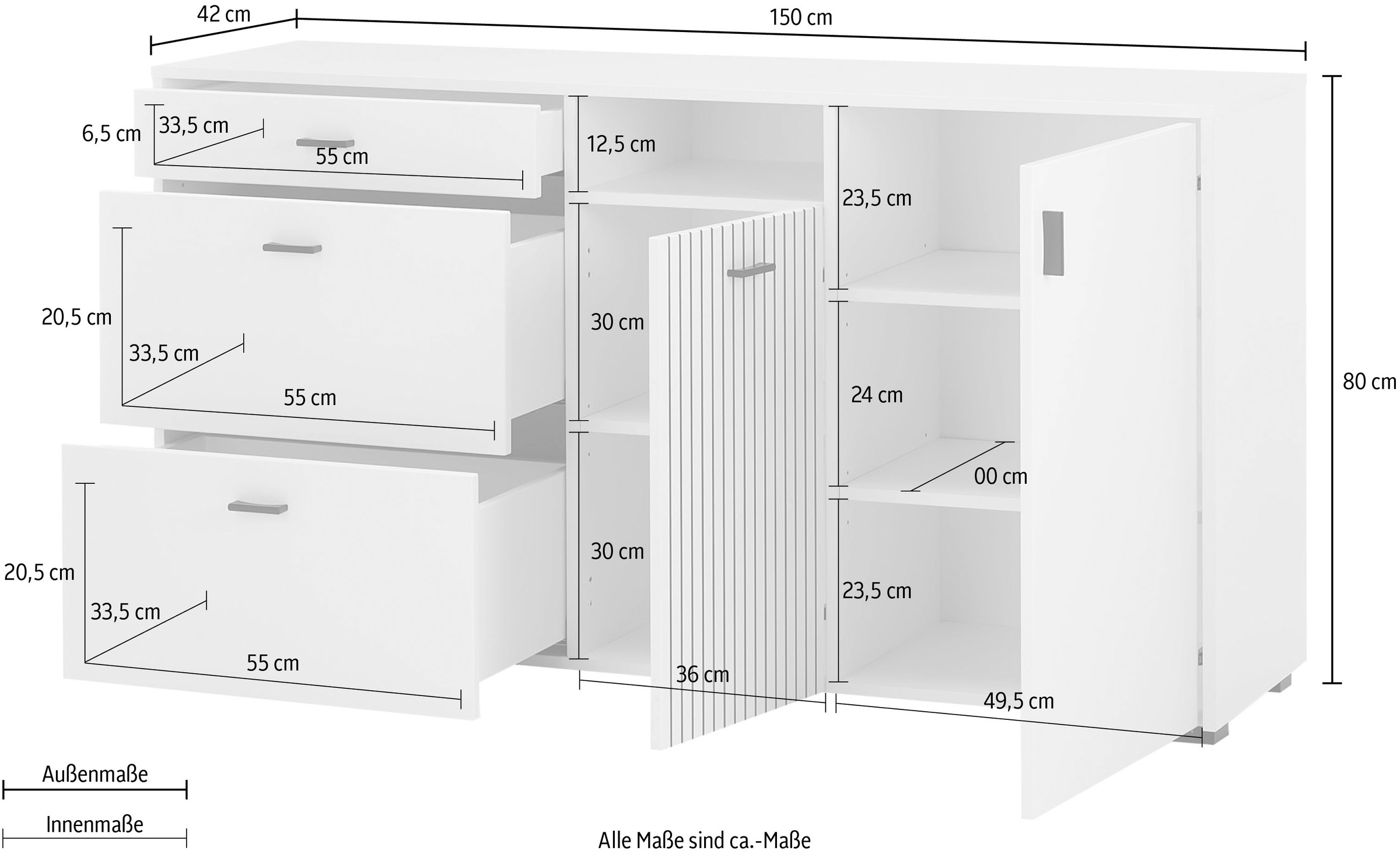INOSIGN Sideboard »Hudson«, in moderner Trendfarbe, Griffe aus Metall (Schwarz), Breite 150 cm