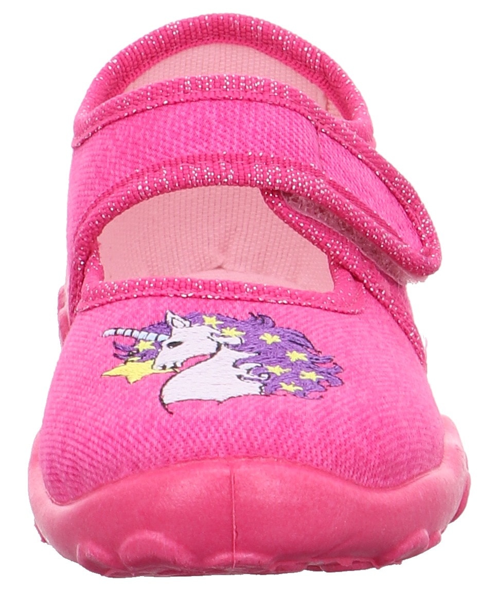 Superfit Hausschuh »BONNY WMS: Mittel«, Ballerina, Klettschuh, Kindergarten Schuh mit Einhorn-Stickerei