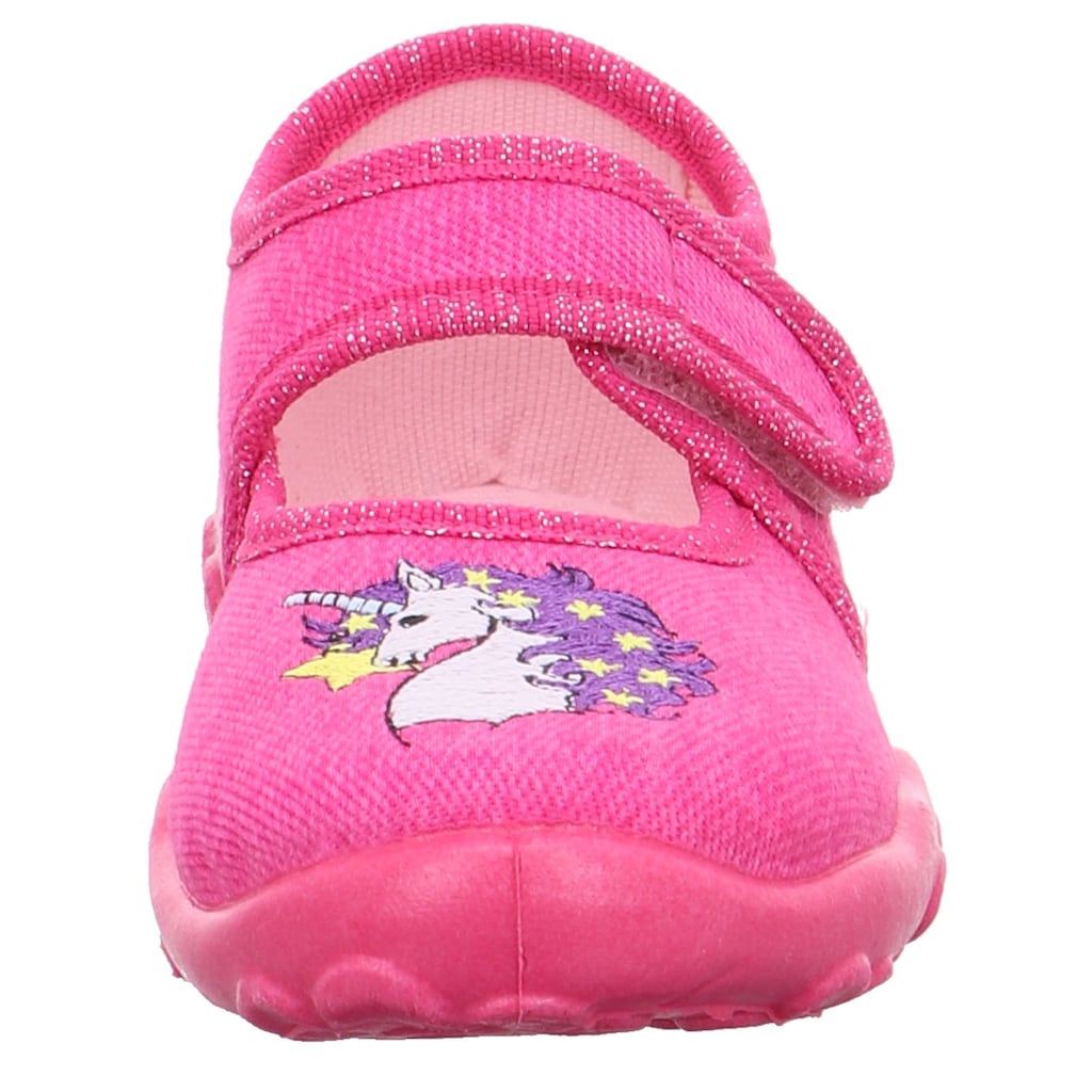 Superfit Hausschuh »BONNY WMS: Mittel«, Ballerina, Klettschuh, Kindergarten Schuh mit Einhorn-Stickerei