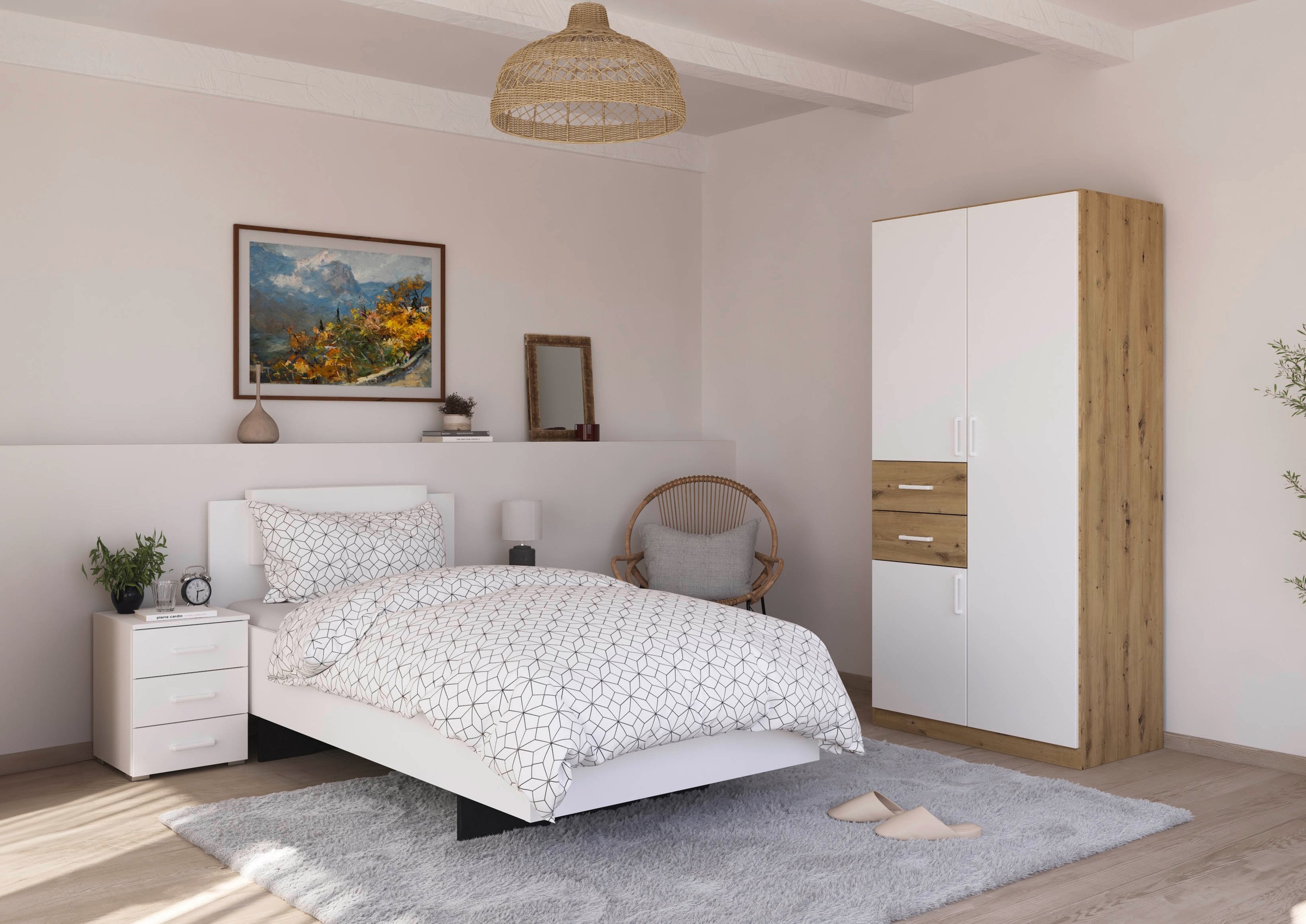 rauch Schlafzimmer-Set »Komplettzimmer Komplettschlafzimmer Schlafzimmer-Set (3-St.) MAIKA« Set, 3 Stk. tlg. Schrank 3 Breiten, 2 Höhen, Bett 100 cm,  Nachttisch MADE IN GERMANY
