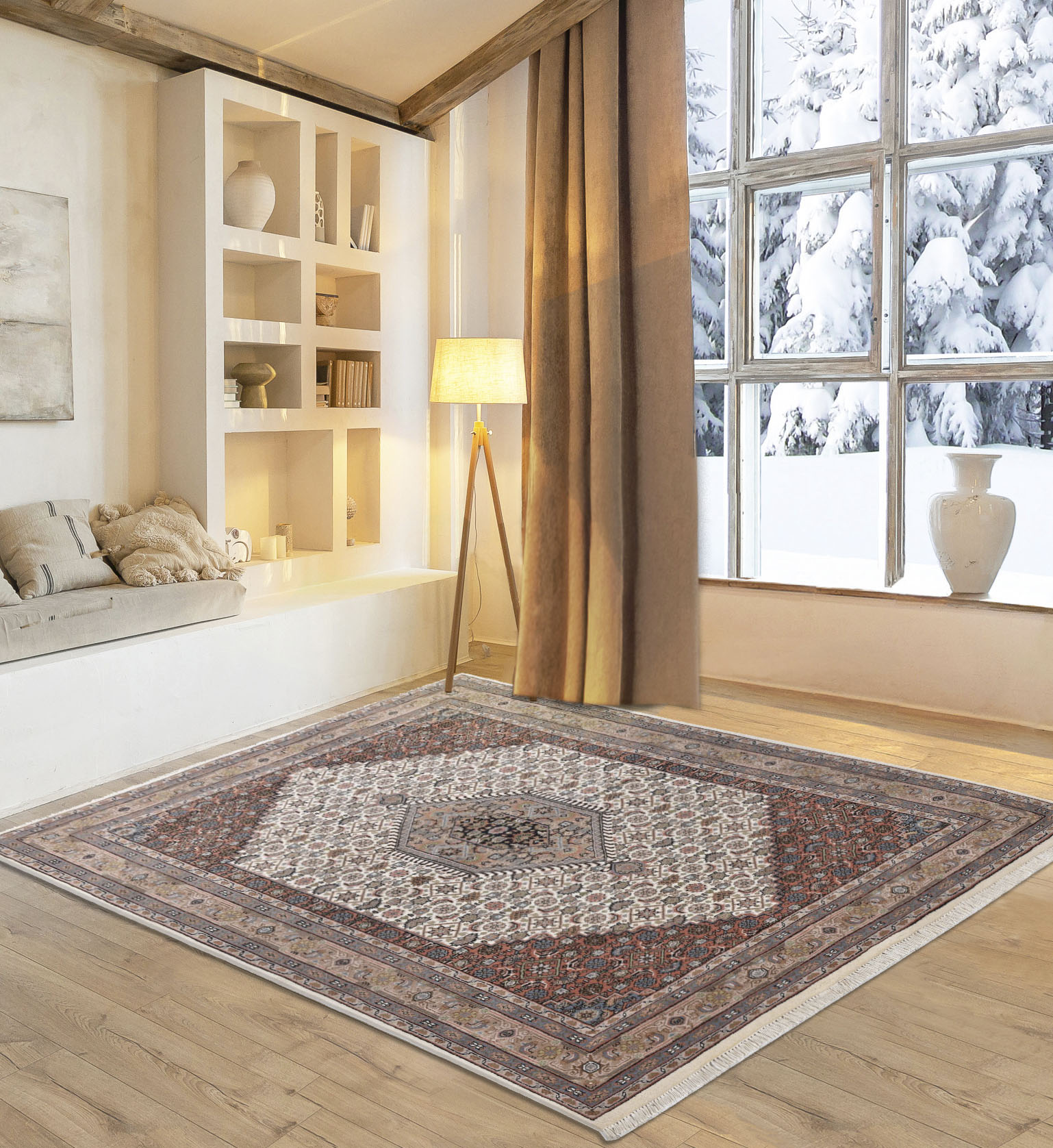 Orientteppich OTTO HOME "BB Oriental", braun (cream braun), B:200cm H:12mm L:250cm, Schurwolle, Teppiche, reine Wolle, handgeknüpft, orientalisches Design, mit Fransen